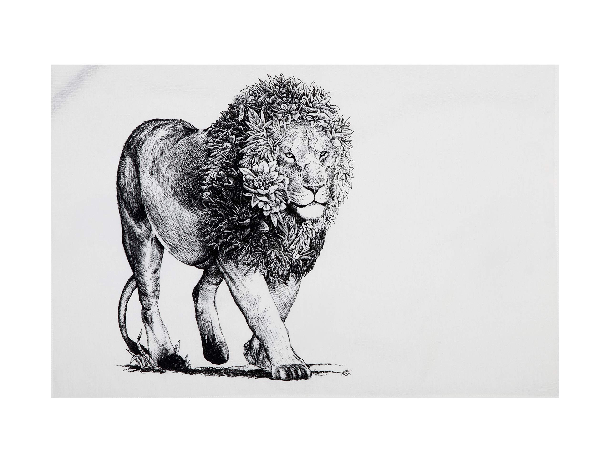 Maxwell & Williams Marini Ferlazzo Tea Towel with African Lion Design, 1% Indian Cotton, White, 5 x 7 cm