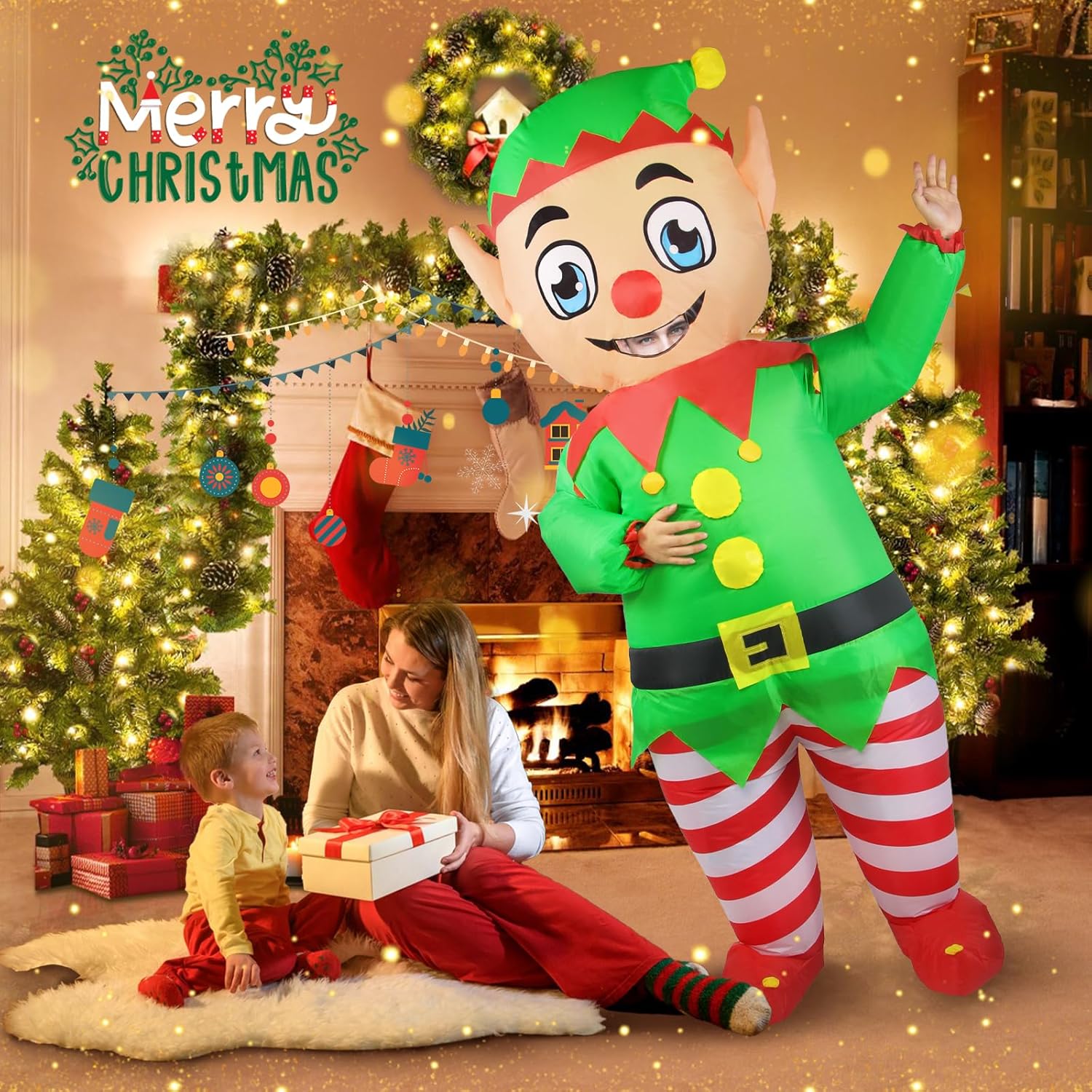 Elf Costume Men Inflatable Christmas Costume for Adult Women Blow Up Elf Outfit Xmas Holiday Cosplay Party Blowup Suit - Image 7