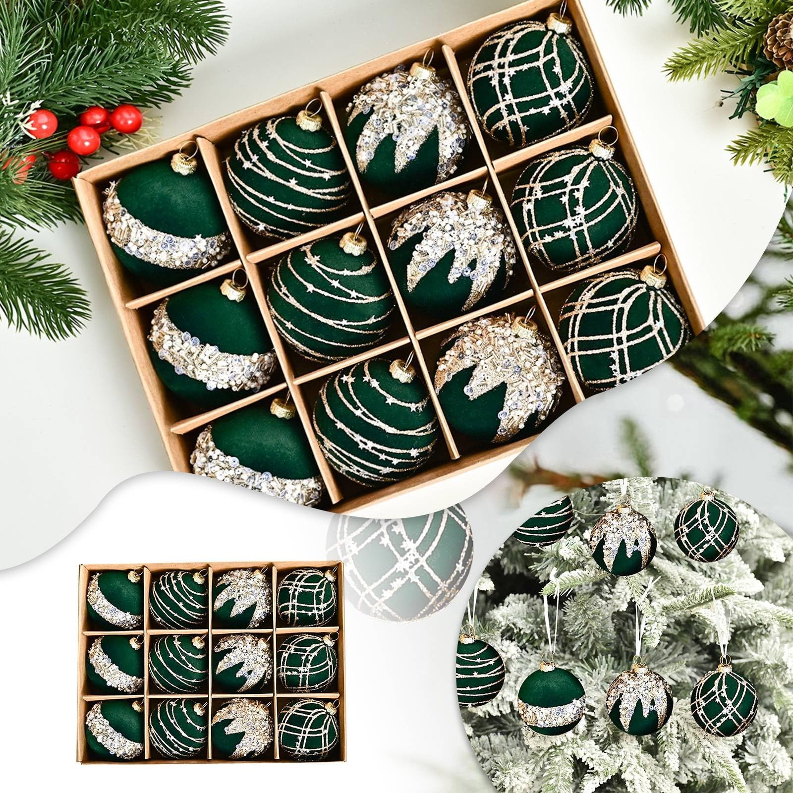 Árbol de Navidad pintado con textura de alta calidad, 6 cm, color caqui, exquisito colgante 062256