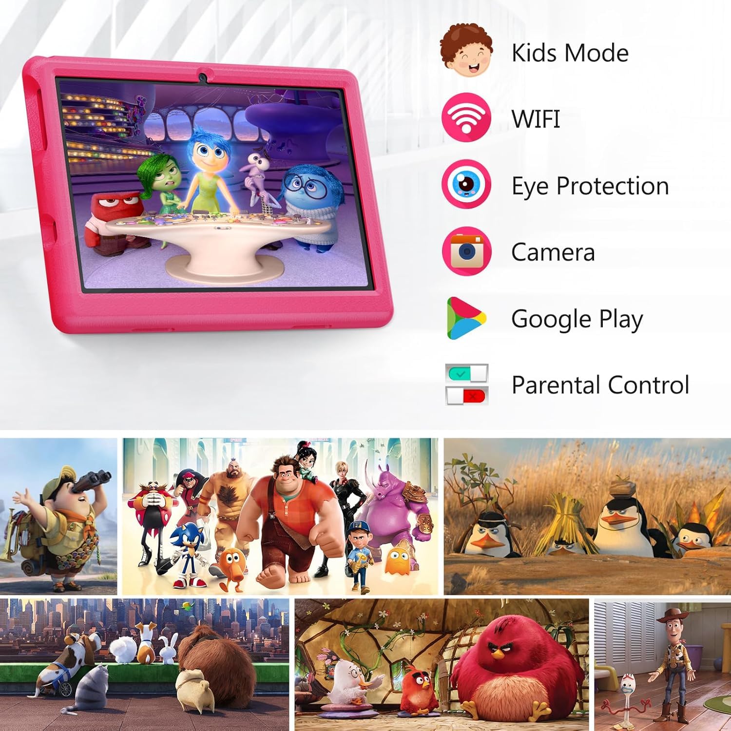 Freeski Tablet Bambini 10 pollic Android 14 Quad Core, 1280 * 800, 5000 mah, Controllo Parentale, WiFi, Bluetooth, Doppia Fotocamera Tablet (Viola)
