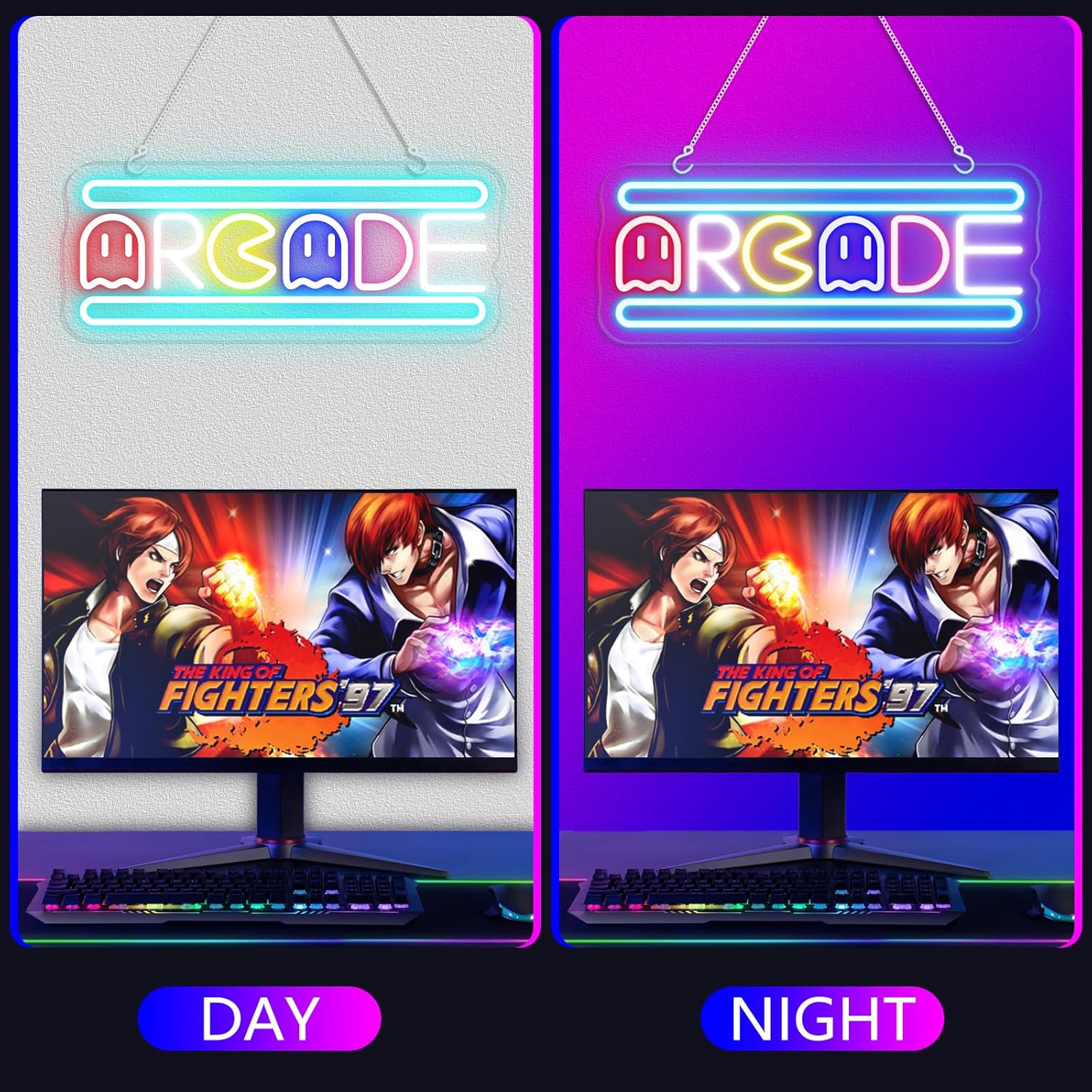 Arcade Neon Light Sign LED USB Powered Dimmable, Retro Ghost Arcade Game Room Neon Lighted Sign for Gaming Room Wall Decor Man Cave for Bedroom Baseroom Decorations