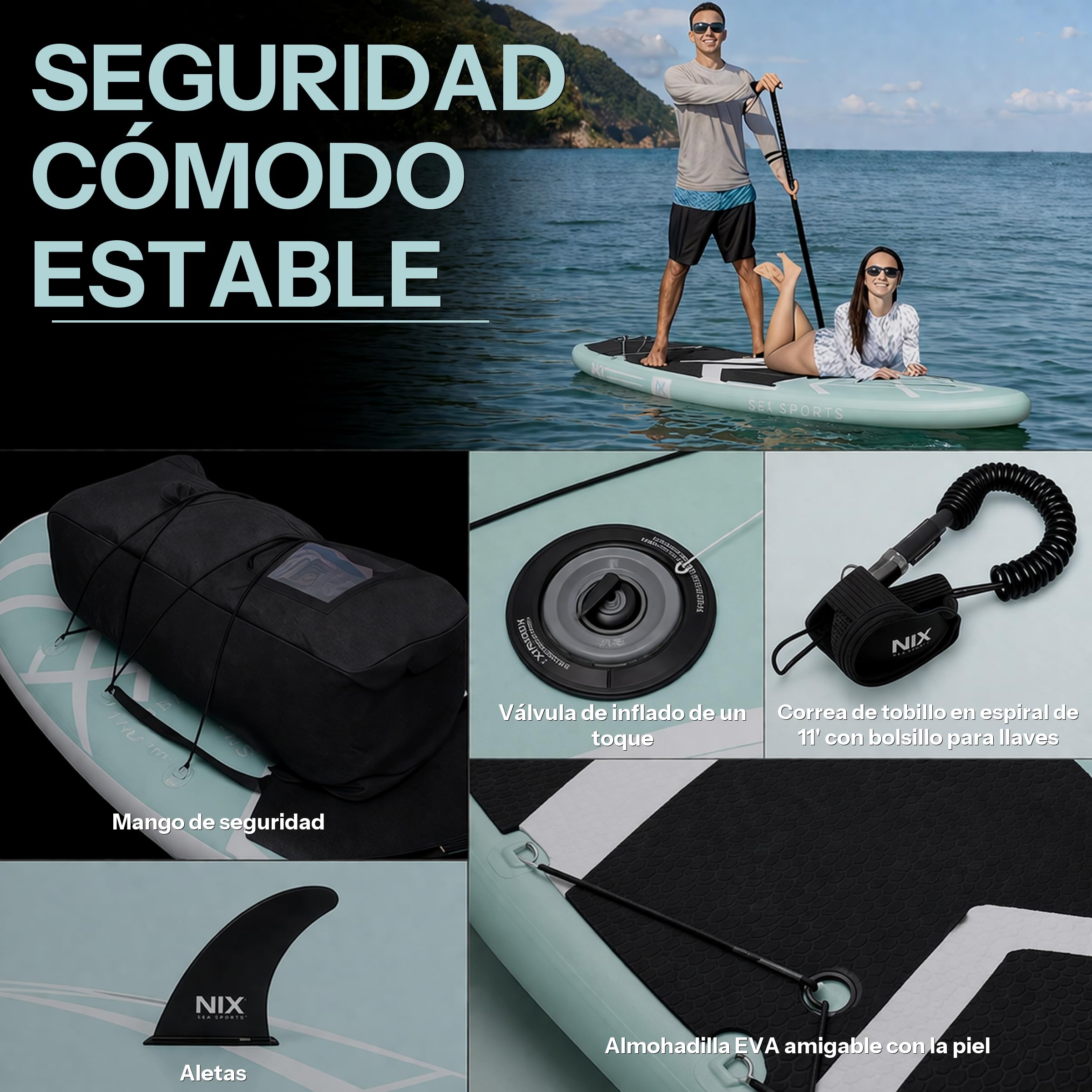 Nixsea Tavola Paddle Surf Gonfiabile 335 cm Sup Allround con Accessori, Antiscivolo, Chiglia Rimovibile, Paddle Surf Adulto fino a 159 kg