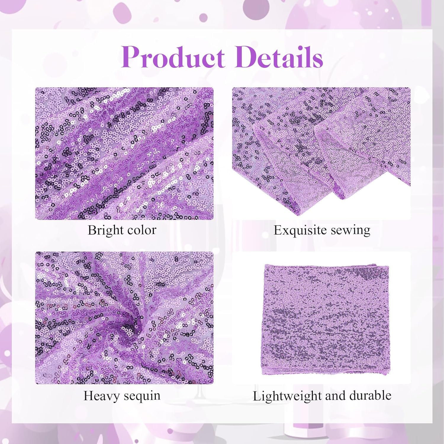 Newwiee 54 Pcs Rose Purple Sequin Chair Sashes and Table Runners, 48 Sequin Chair Bows, 6 Glitter Table Runners for Birthday Party Wedding Banquet Holiday Decorations