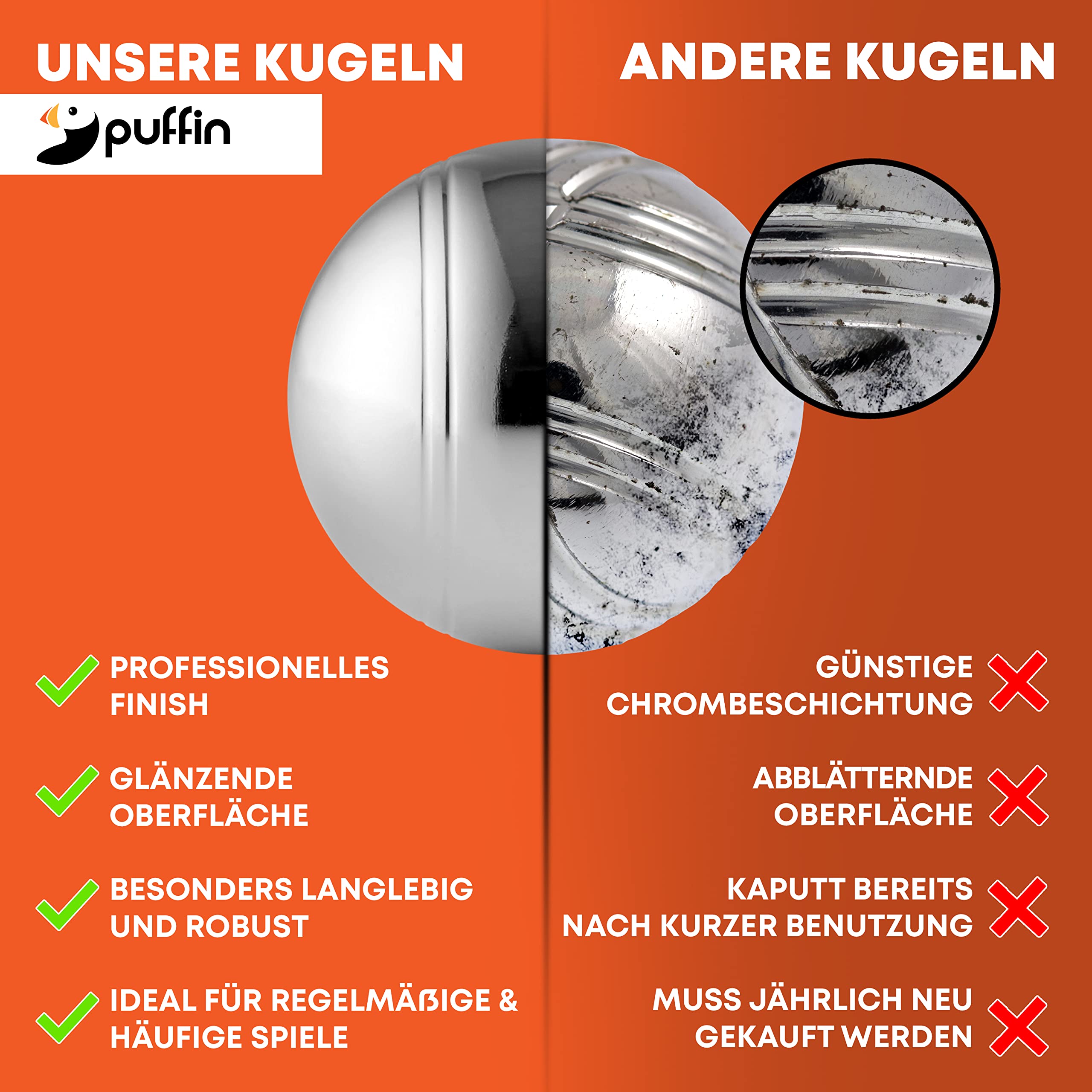 Puffin Boule Set - Petanque Set | Boule Spiel mit 8 oder 6 Metall Kugeln & Zubehör | Outdoor Spielzeug für die ganze Familie | Strand Spiel für Kinder & Erwachsene