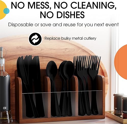 Miniatura 5 de Tenedores desechables de plástico negro, 100 piezas, cubiertos desechables de plástico negro resistente, cubiertos desechables negros, cubiertos de