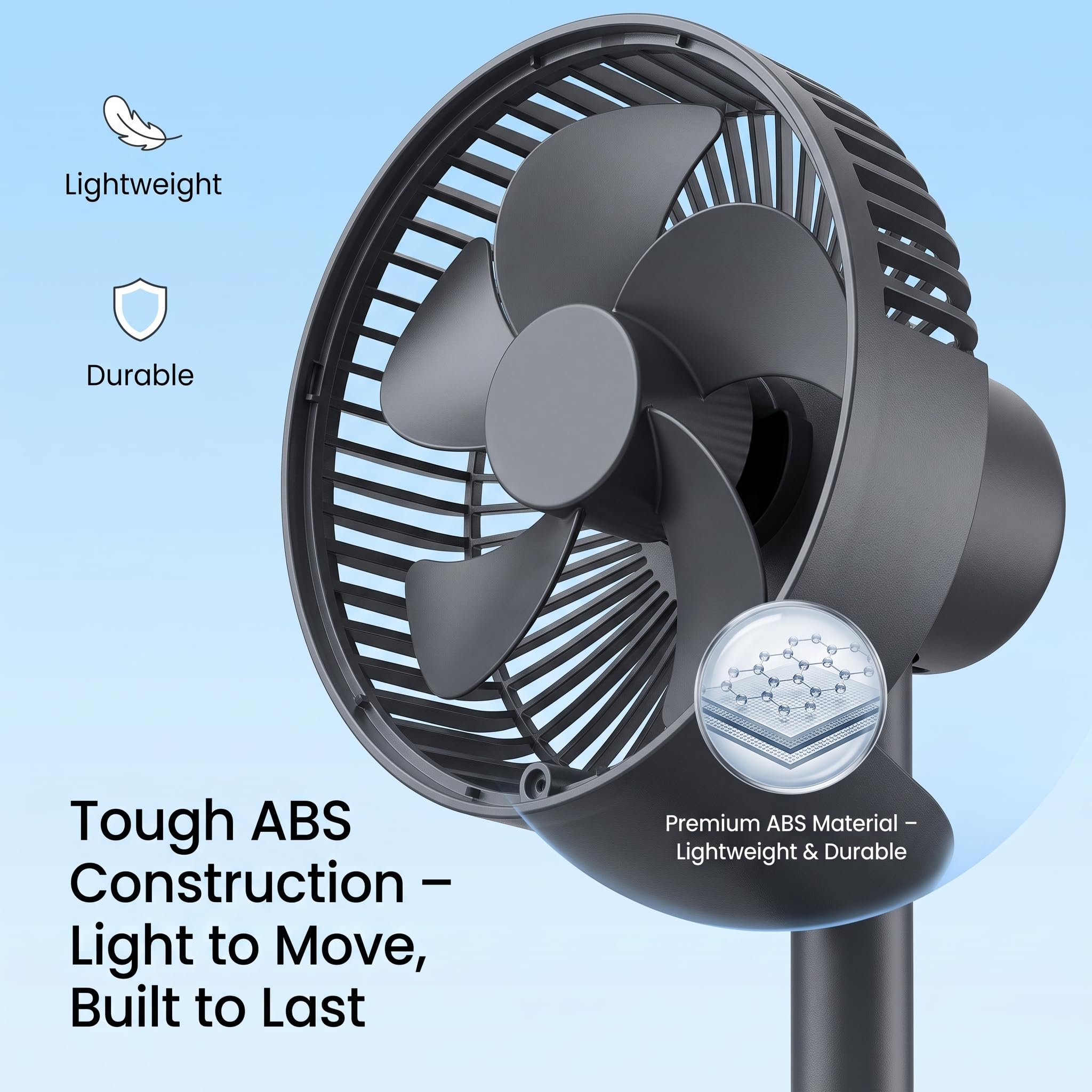 Ventilatore da terra silenzioso per camera da letto, ventilatore USB a 3 velocità con piedistallo regolabile in altezza, ventola di raffreddamento per casa, ufficio, soggiorno