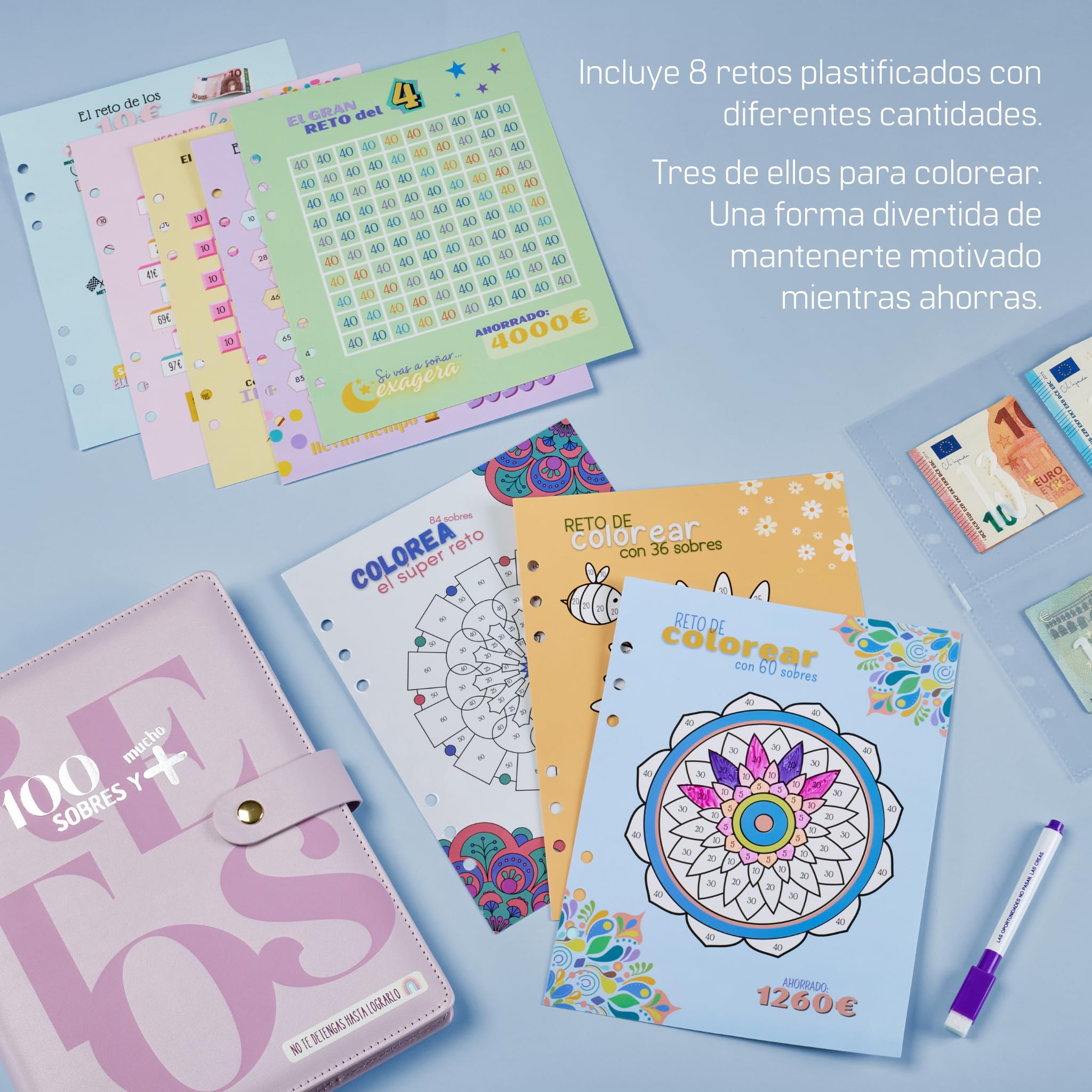 WHEN PIGS FLY - Libreta de Ahorro A5 Completamente en Español - Agenda Ahorro Dinero Español - Carpeta Ahorro Dinero - Organizador de dinero - Carpeta de Ahorro de Dinero (Morado)