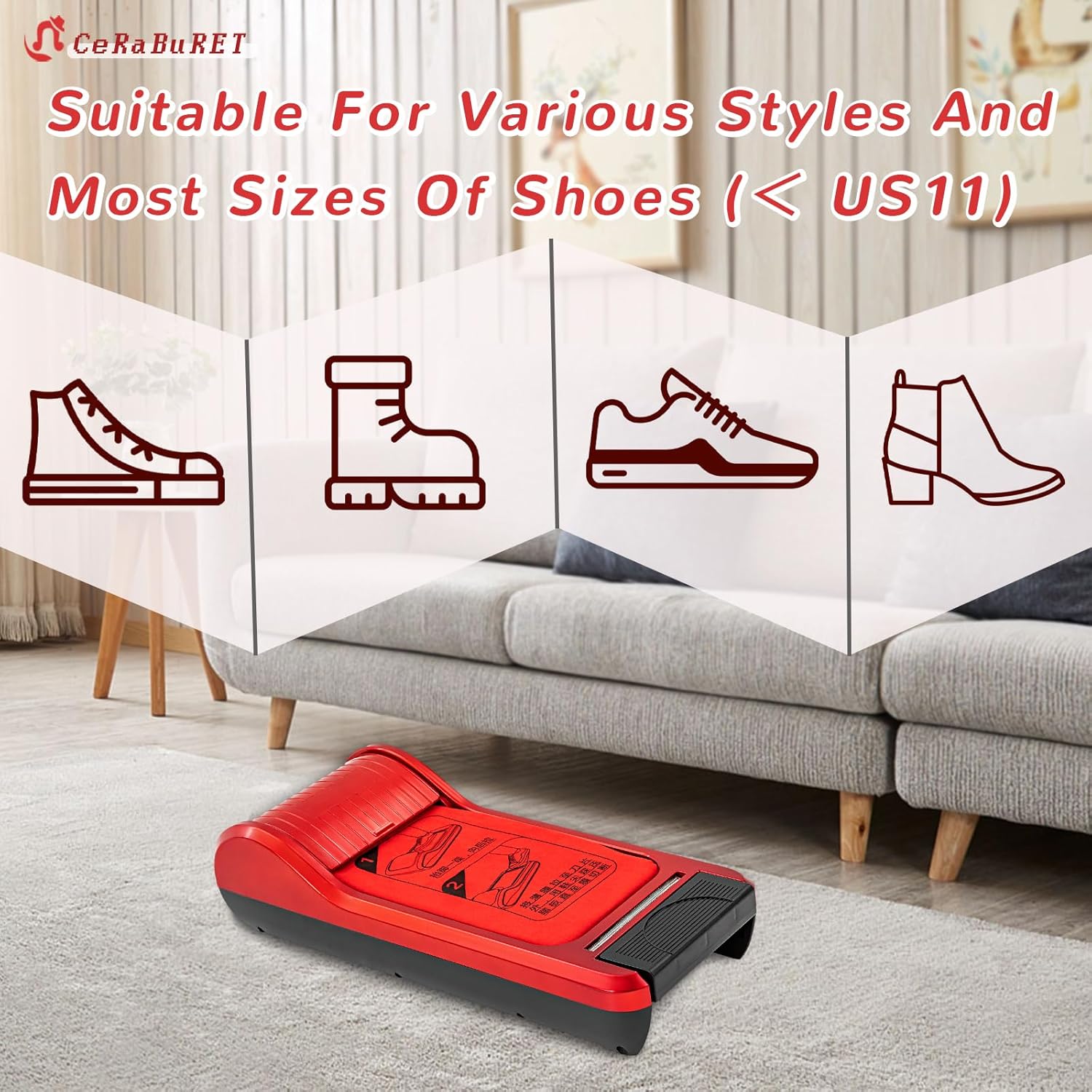 Shoe Film Machine, Automatic Shoe Cover Dispenser, Portable Disposable Overshoe Dispenser with 1 Roll of Film For Home, Office Using (Red)