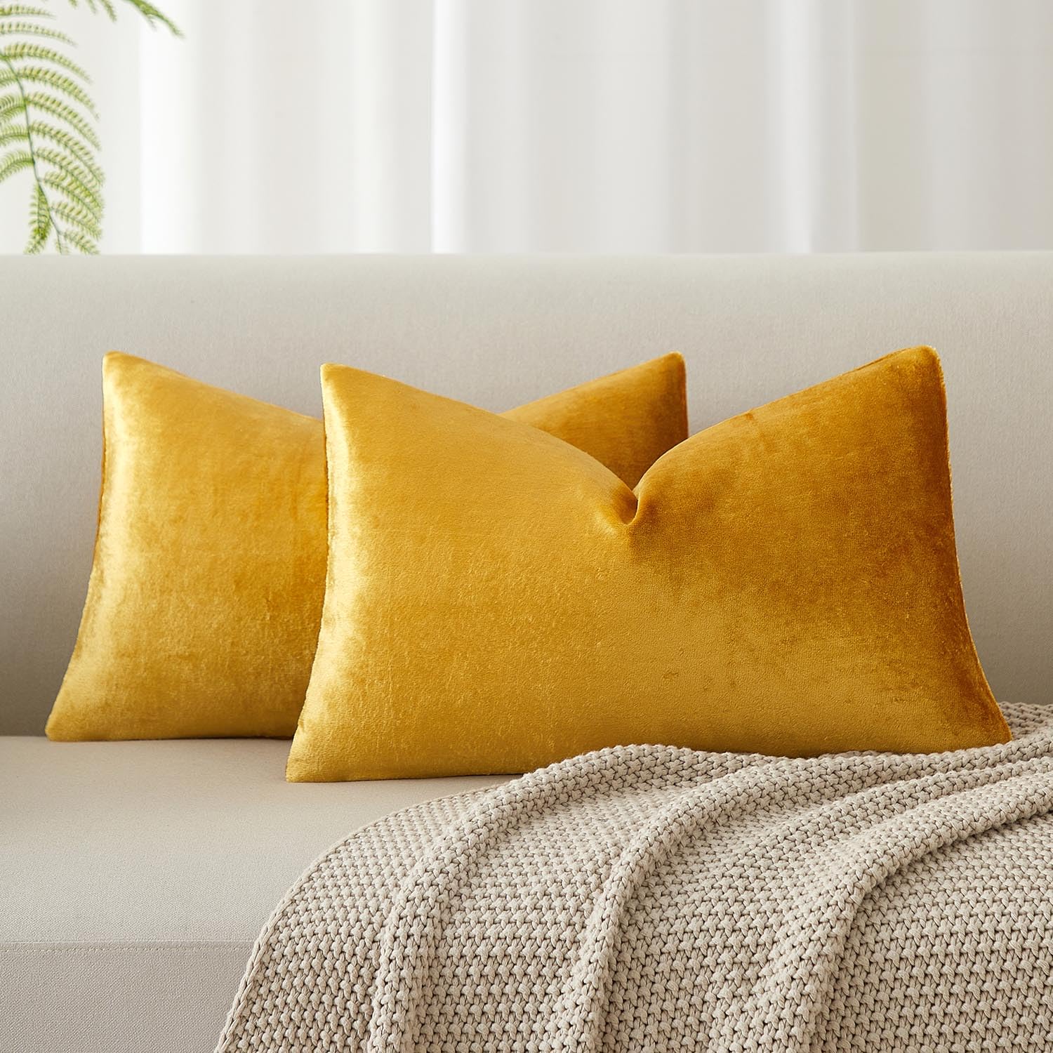 JUSPURBET 14x24 Velvet Decorative Throw Pillow Covers Set of 2,Golden