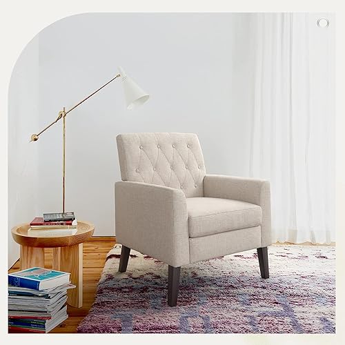 Miniatura 6 de LUE BONA Juego de 2 sillas decorativas de lino de 18.5 pulgadas de alto, cómodas sillas de sala de estar con brazos, sillón tapizado con botones,