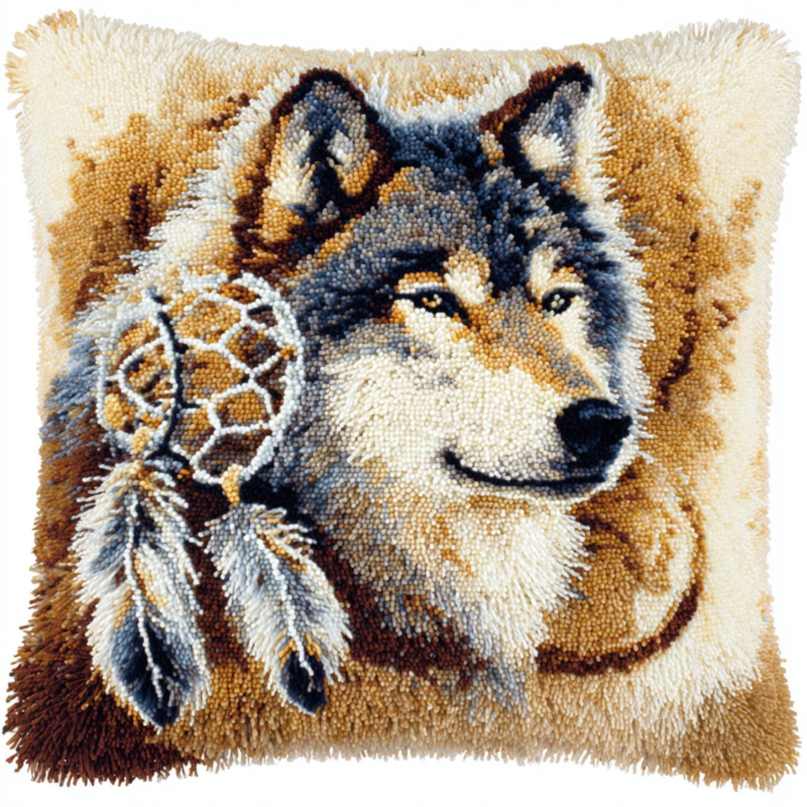 Axiangzik 005 Diy Latch Hook Pillow Kit,Animal Wolf,Stamped Pillow Latch Hook Beginners Adults Teenager Embroidery Home Decoration Cross Stitch Kit,17X17in