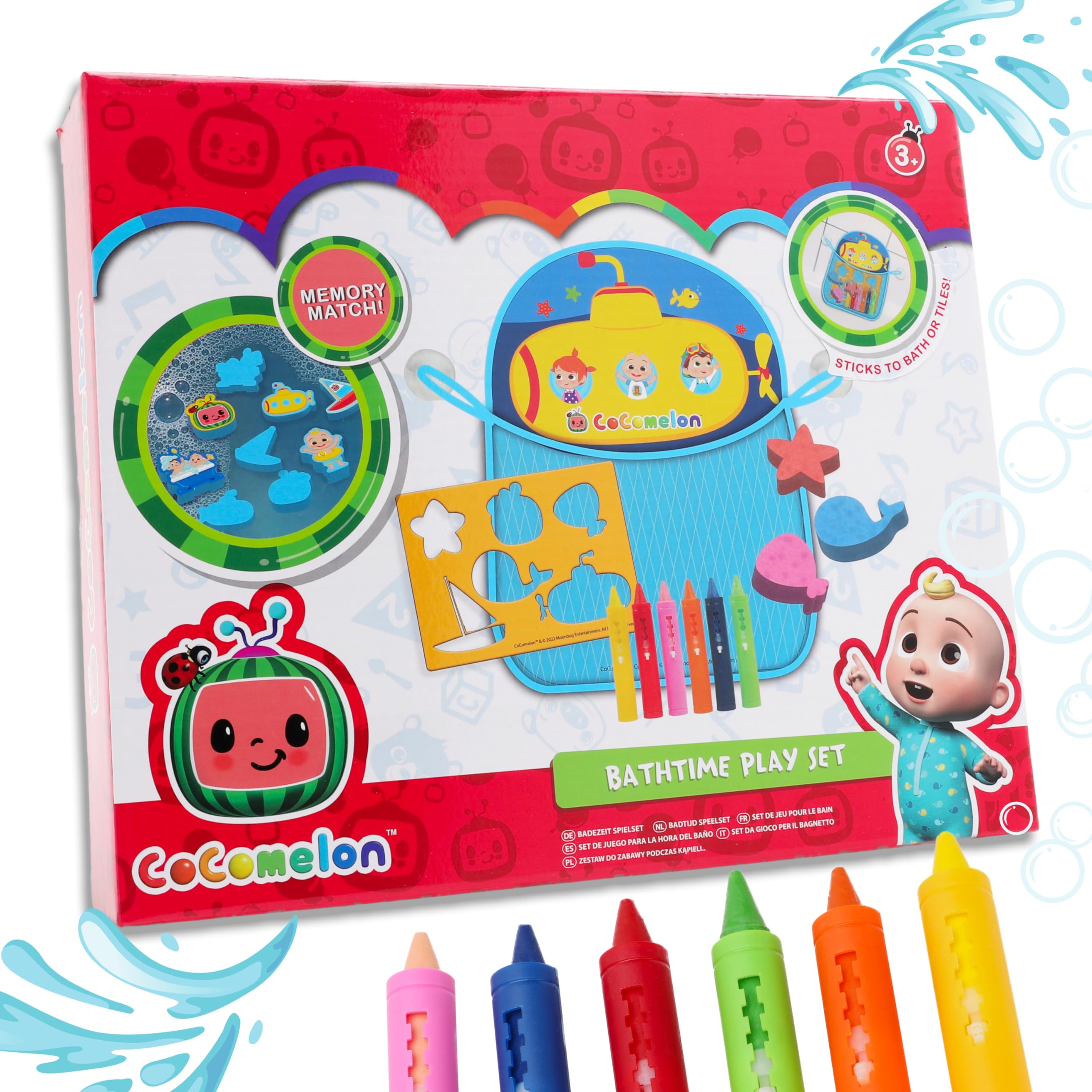 ToylandCocomelon Bathtime Playset Featuring Memory Match Game & Crayon & Stencil Set - Bath Toys - Suitable ages 3+