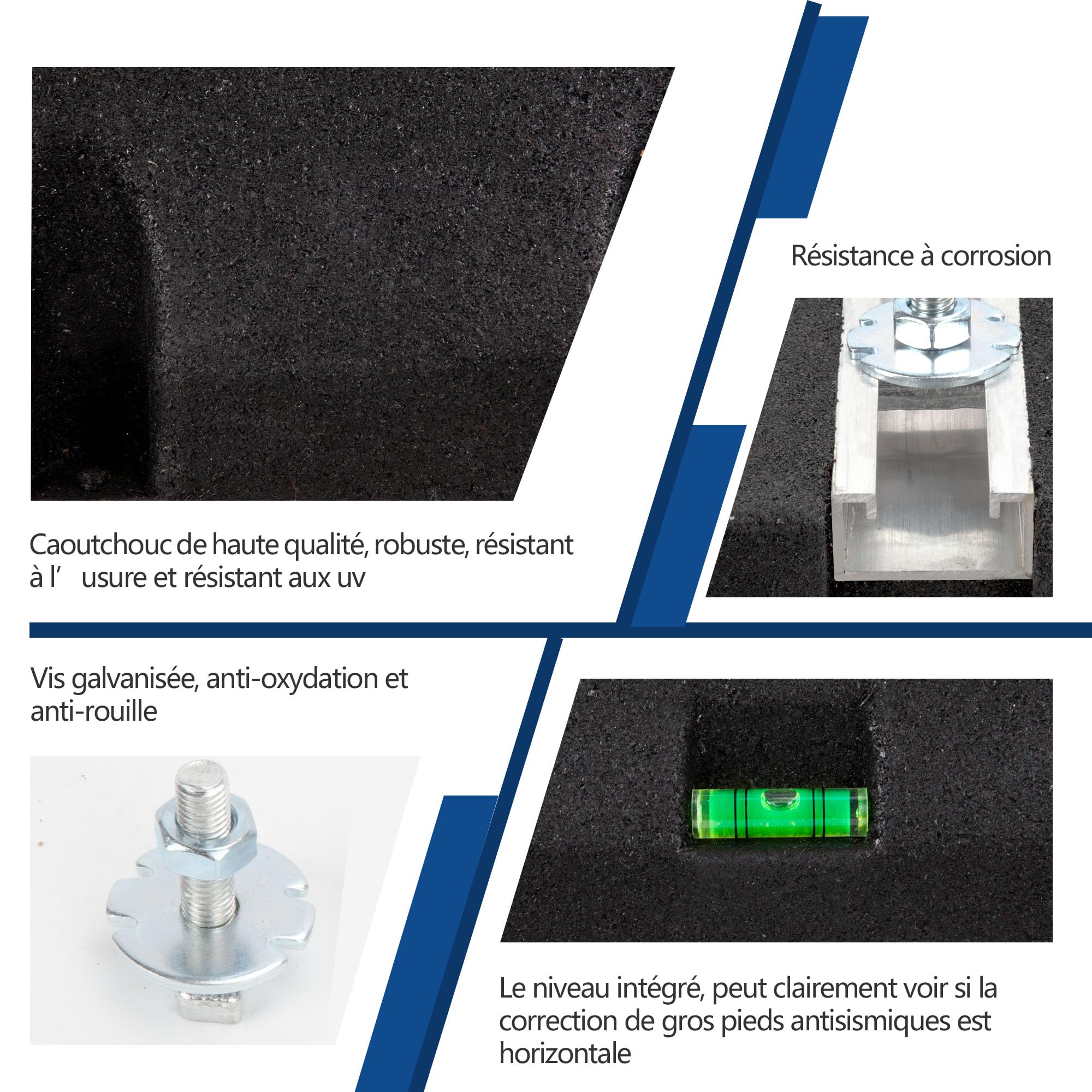Wostore Consola de suelo, base amortiguadora para aire acondicionado y bomba de calor | 600 mm Antivibración pies de goma con nivel de burbuja resistente a los rayos UV soporta 500 kg
