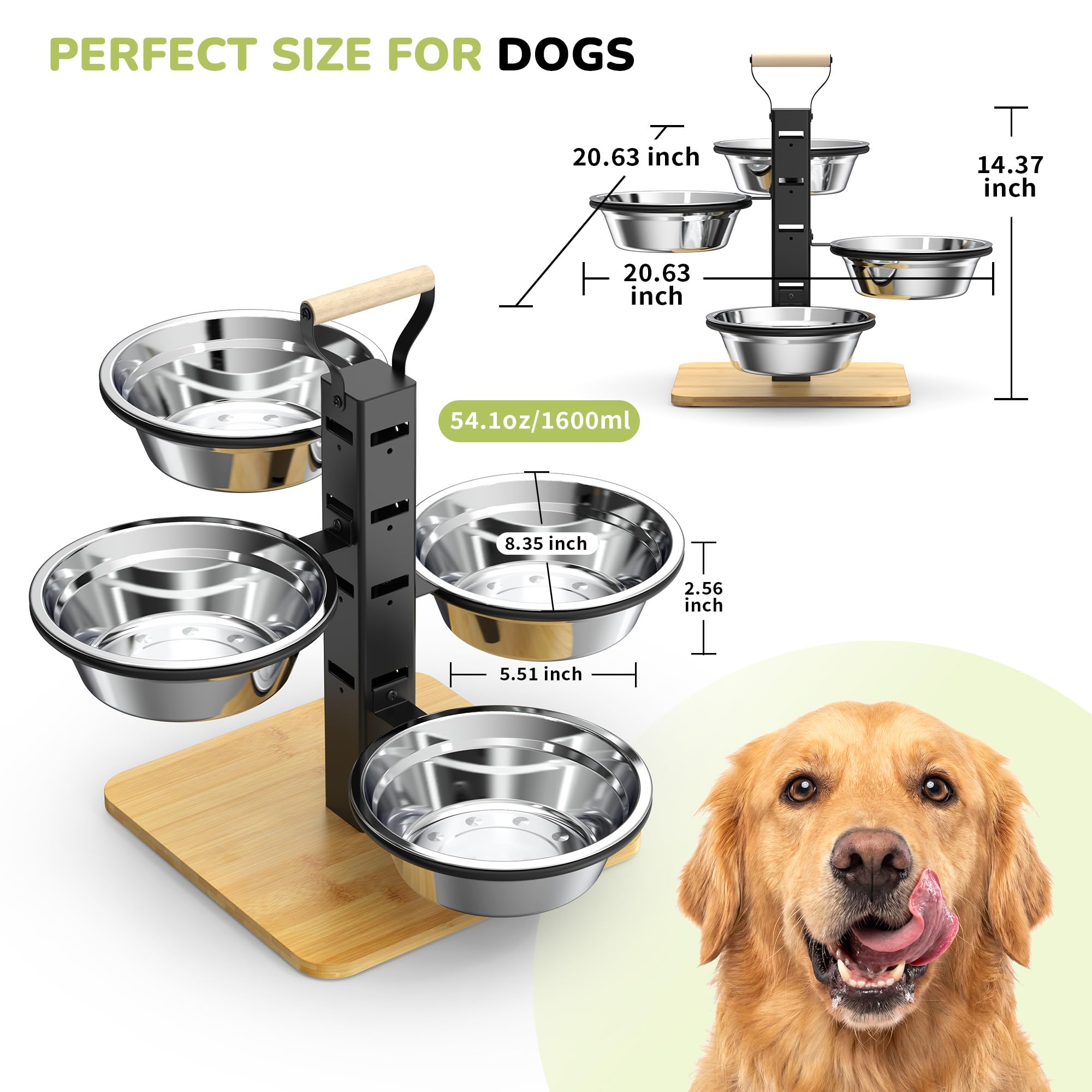Support de gamelles surélevées pour chien – 4 hauteurs – Gamelle surélevée pour chien de grande taille – Station d'alimentation pour chien – Ensemble de gamelles et d'eau pour chien avec