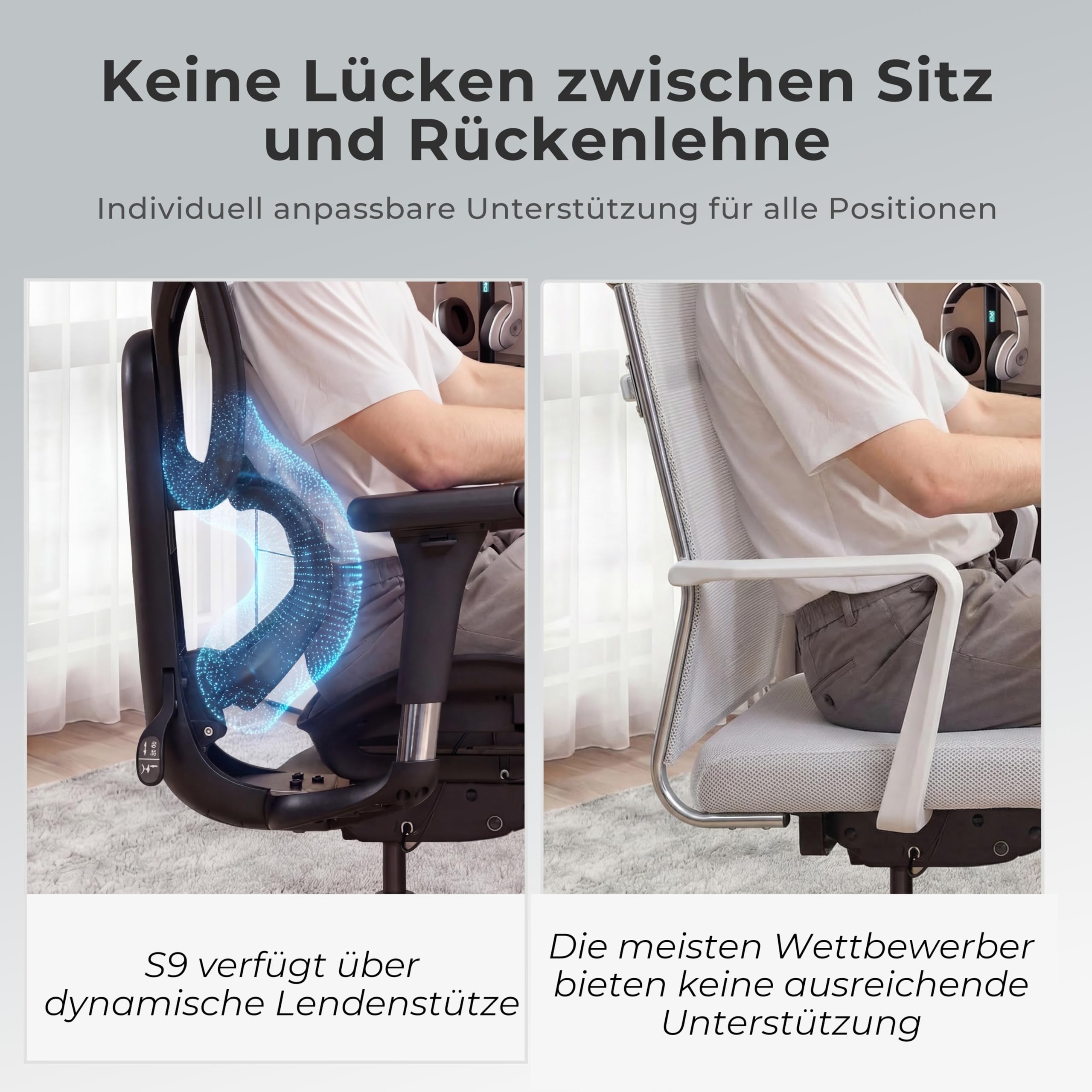 WELAX S9 Pro Ergonomischer Bürostuhl mit Mesh-Rücken, Lendenstütze, Fußstütze, 6D Armlehnen und verstellbarem Sitz – Komfortabler Gaming- und Homeoffice-Stuhl, Schwarz
