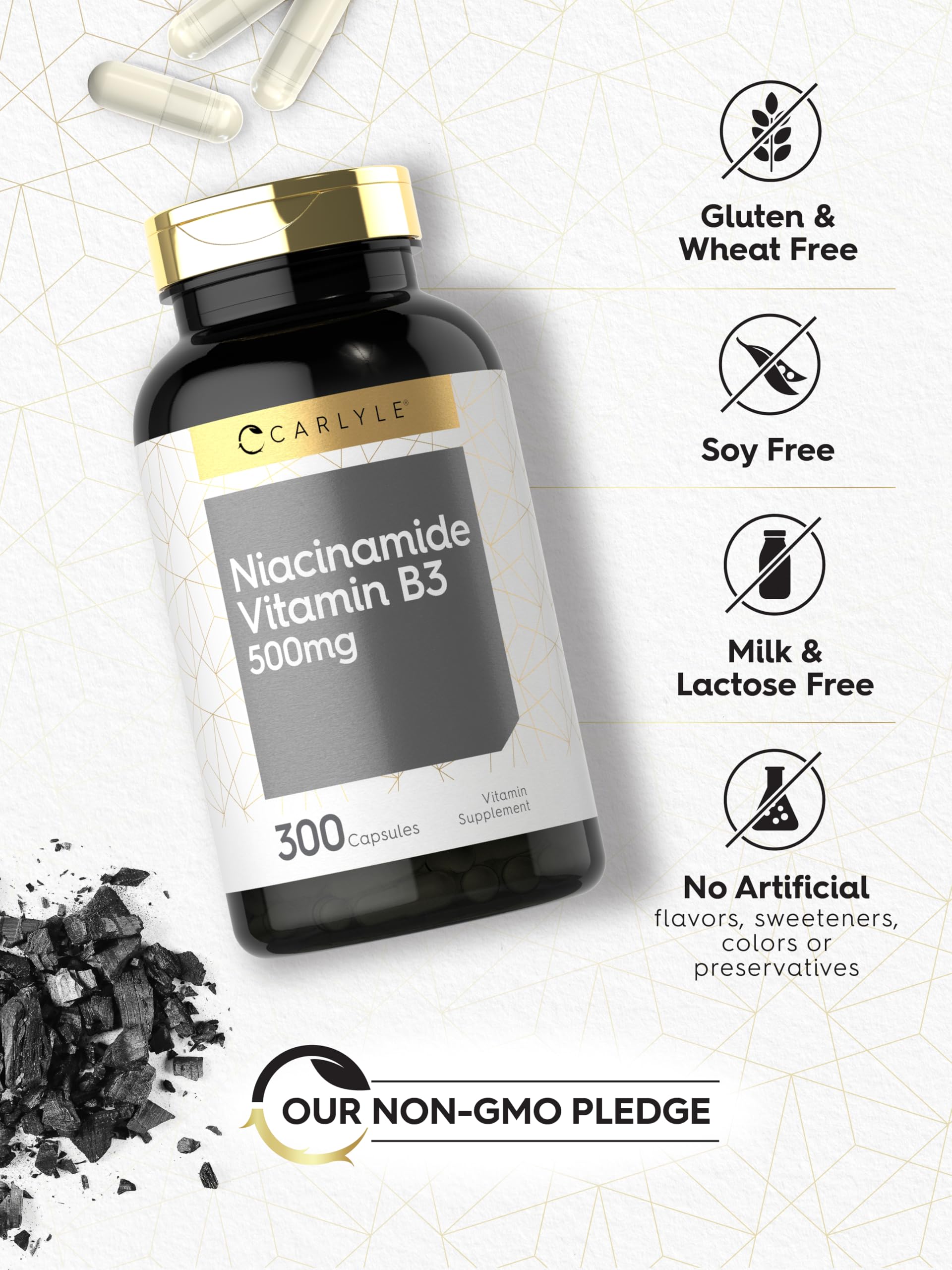 Carlyle Niacinamide 500mg Capsules | 300 Count | Vitamin B3 — Amazon image 4