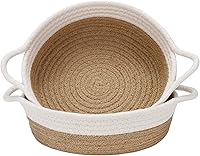 Sea Team 2-Pack Cotton Rope Baskets 10x3 Inch - Small Woven Storage Trays for Fruits, Jewelry, Keys, Snacks (Flaxen & White)