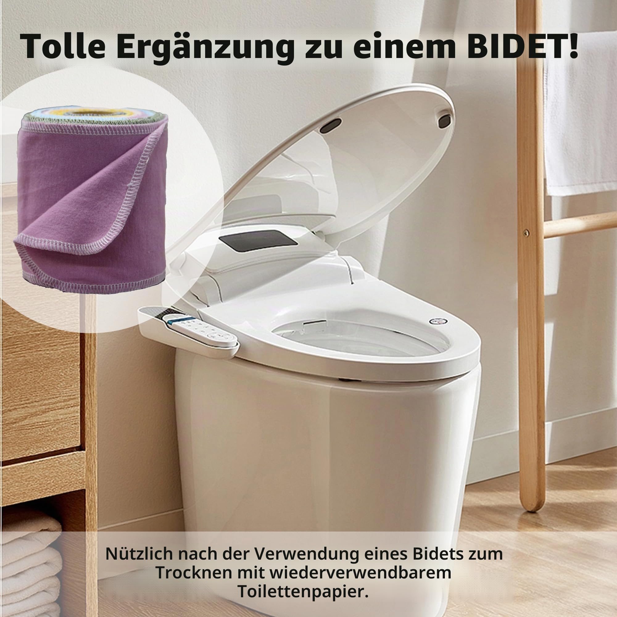 Wiederverwendbares Toilettenpapier, waschbare Rolle - 60 Stück, saugfähige Bidet-Tücher, nachfüllbar, papierlose Handtücher für Wohnmobil, Wohnmobile, kein Abfall, Toilettenpapier Handtücher