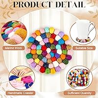 Vista 3 de Tessco for you 8 Pcs Round Felt Ball Coasters Cute Table Coasters Wool Absorbent Handmade Felt White & Colorful Christmas Coaster for Drinks Office