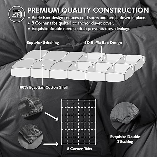 Miniatura 4 de Lujoso edredón de fibra de plumas de ganso tamaño California King, relleno de edredón plisado, flor torcida con volantes, caja deflectora premium,