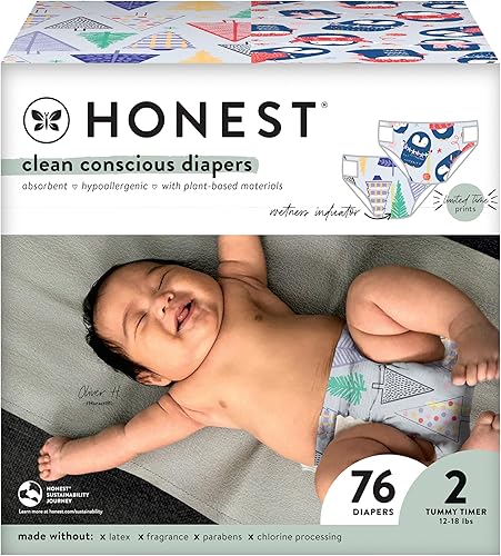 The Honest Company Pañales Clean Conscious A base de plantas, sostenibles Impresiones de edición limitada de invierno '23 Club Box, tamaño 2