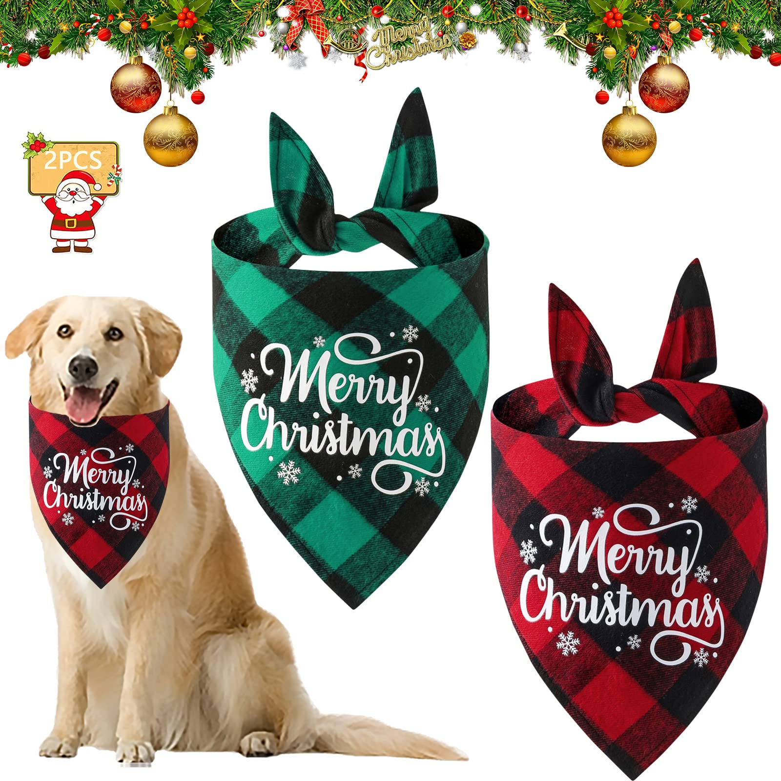 Weihnachts-Hundehalstuch Wendbar – 2 Stück, Baumwolle, Mit Schneemann & Lampe Motiv, 71 X 46 Cm