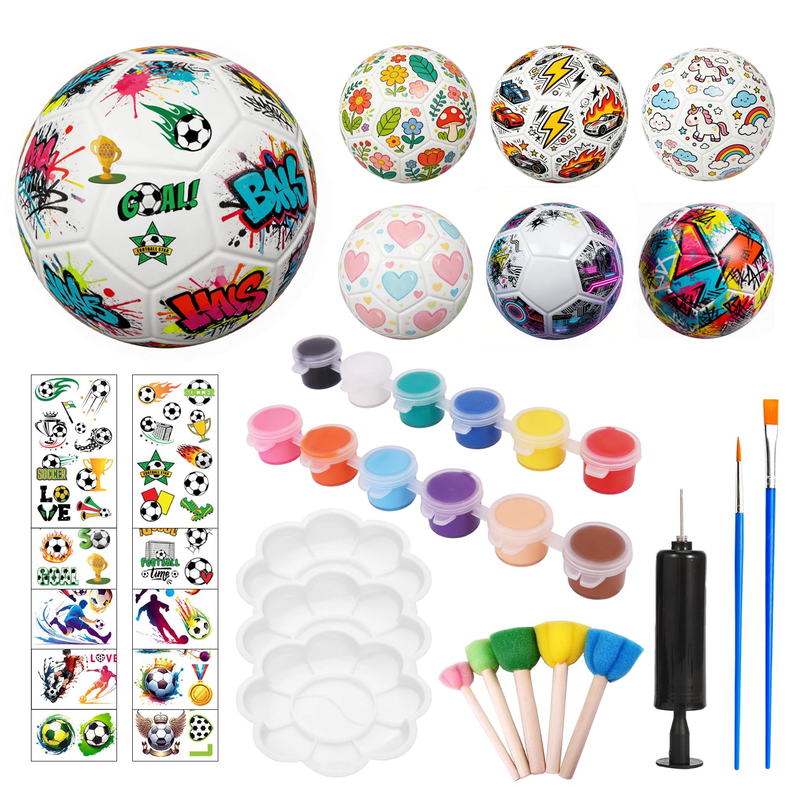 KMFYMPT Football Gift, Football Painting Set, Art Supplies Craft Set, Includes 6 Footballs 18 cm Diameter, with Air Pump, Suitable as an Aesthetic Learning Tool or Handmade Gift