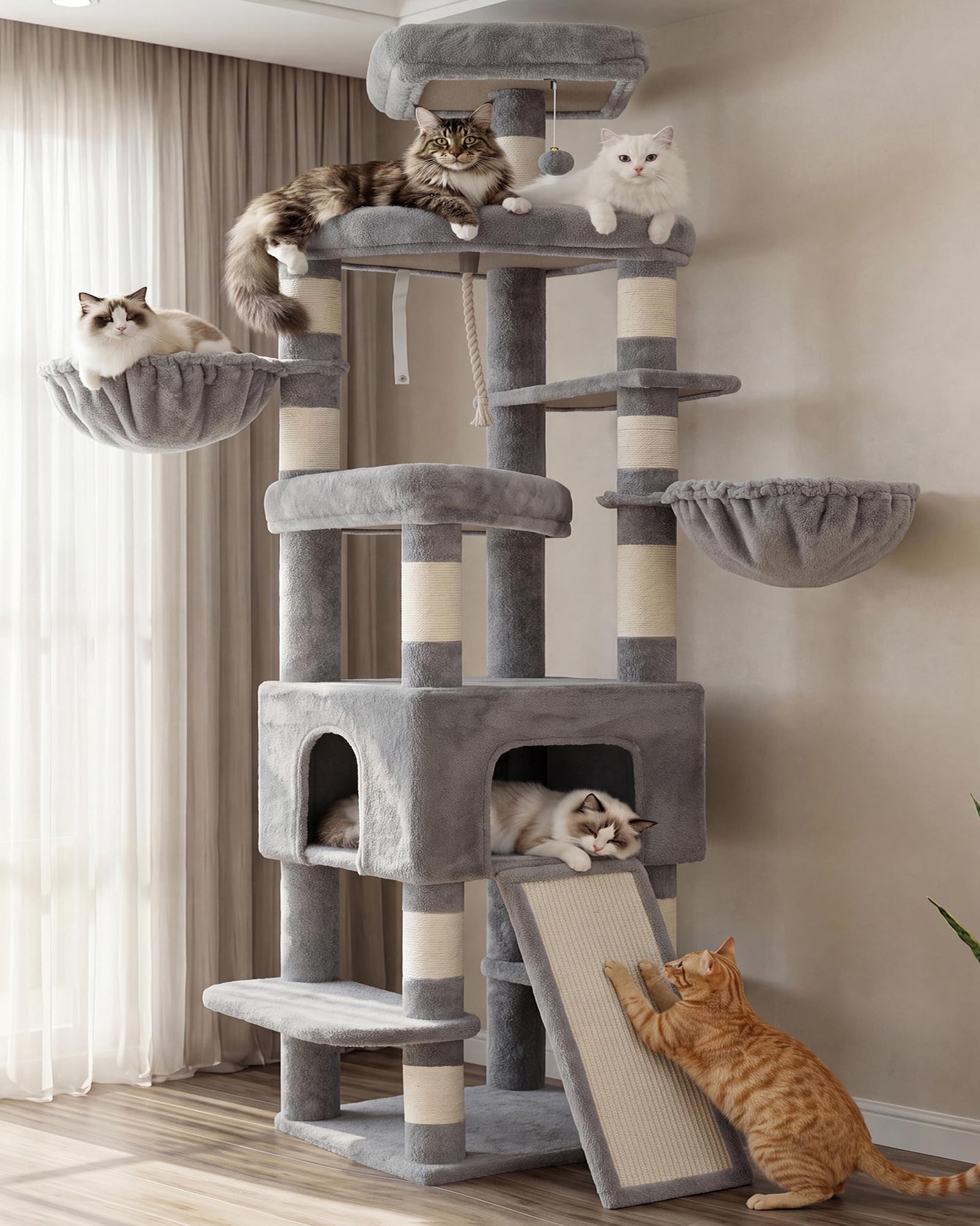 Heybly Cat Tree, 82.7″ Extra Tall Cat Tower for Large Cats Adult HCT063W