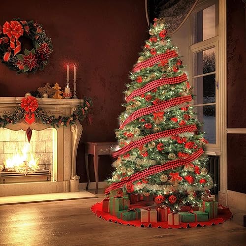 Miniatura 7 de Cinta de tela escocesa de franela de búfalo de Navidad roja y negra con cable para manualidades, para festivales y granjas, árbol de Navidad,