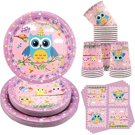 Owl Birthday Party Decorations - Owl Party Supplies including Plates, Cups, Napkins...