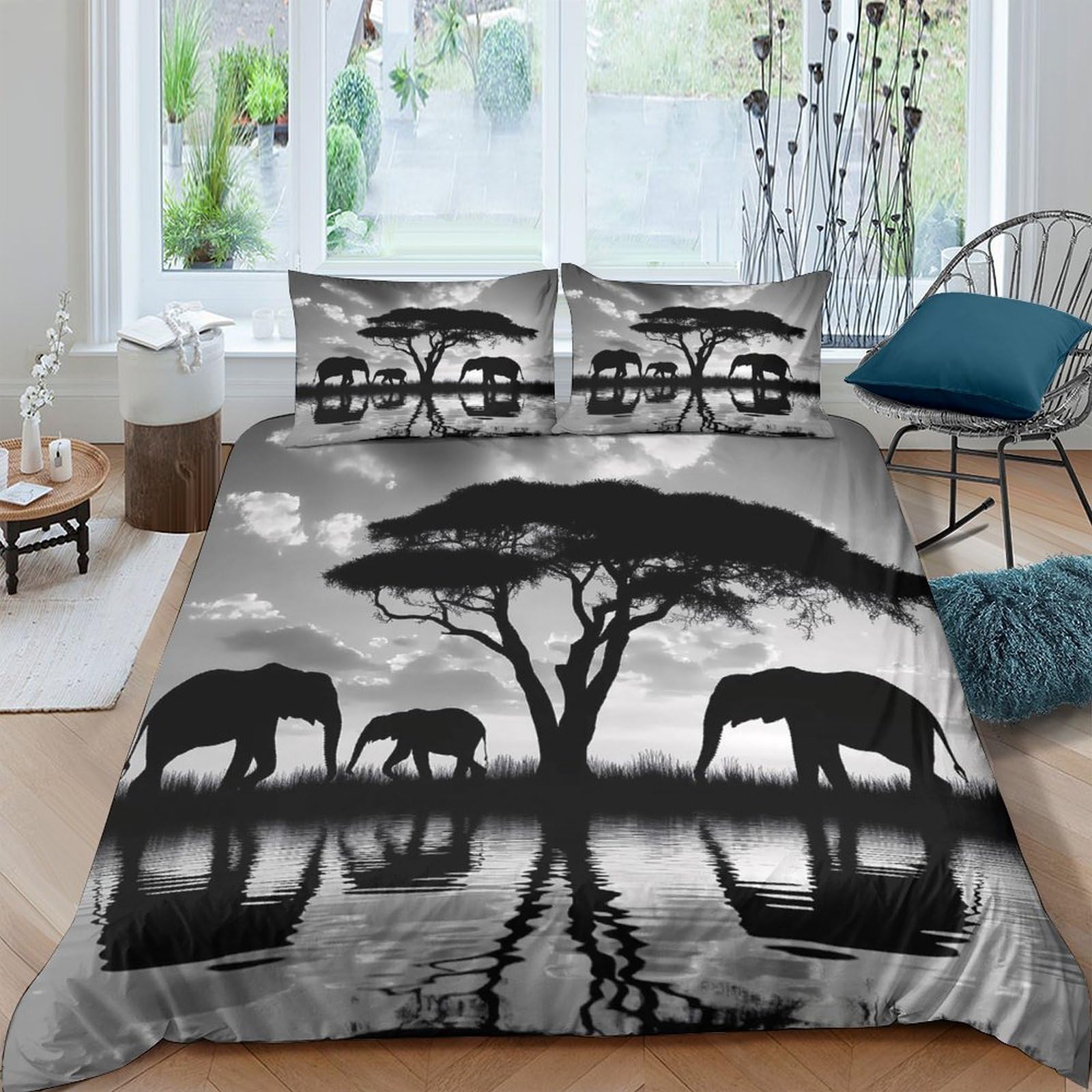 Ctjqhvkz Style-9 3D Printed African Elephant Landscape Fitted Sheet Microfiber Soft Bedroom Decor Safari Bed Cover For Home Guest Room Single（135X200cm）