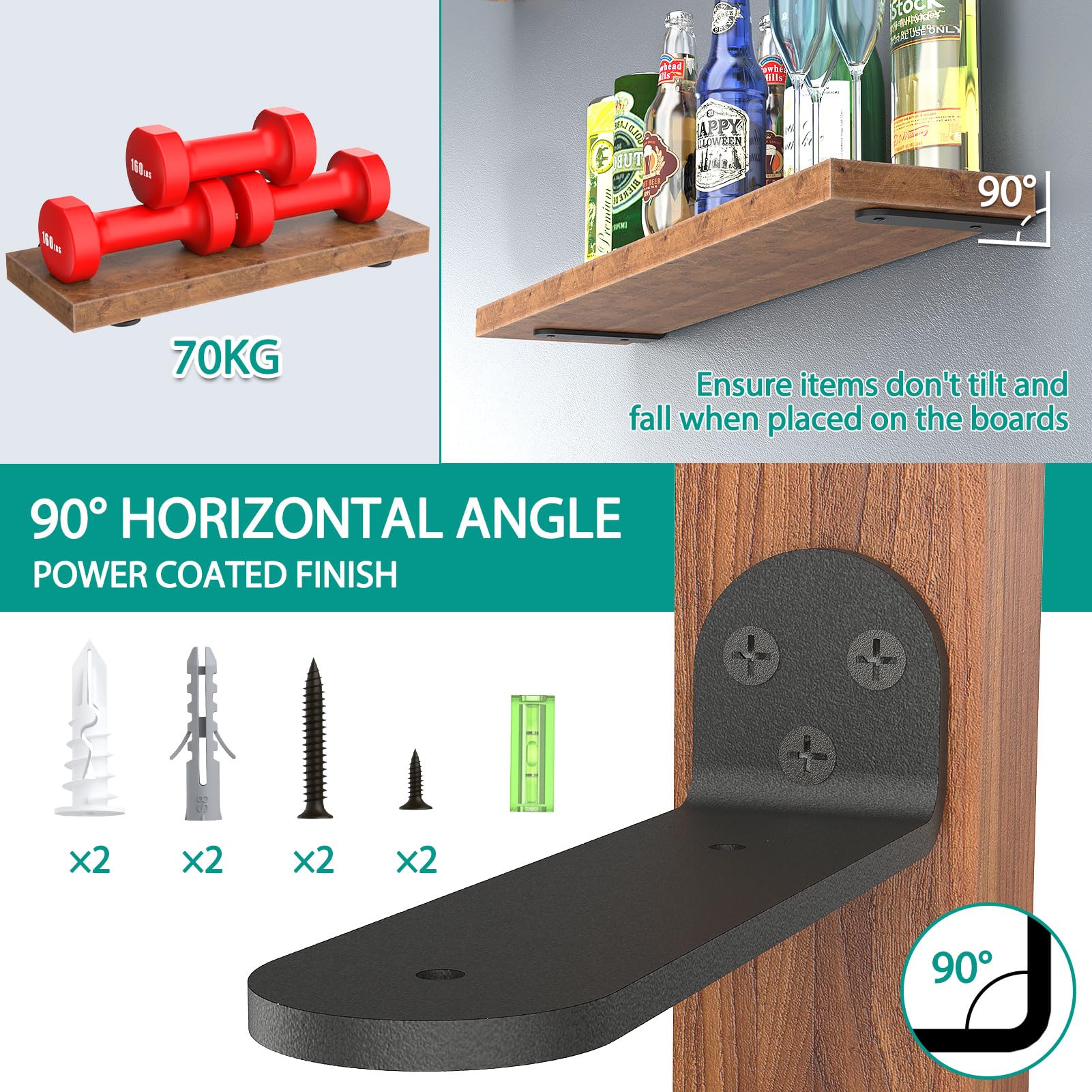 Staffe Per Mensole WELDUN - 4 Pezzi Neri Da 30cm, Portata Fino A 70kg - Foto 9