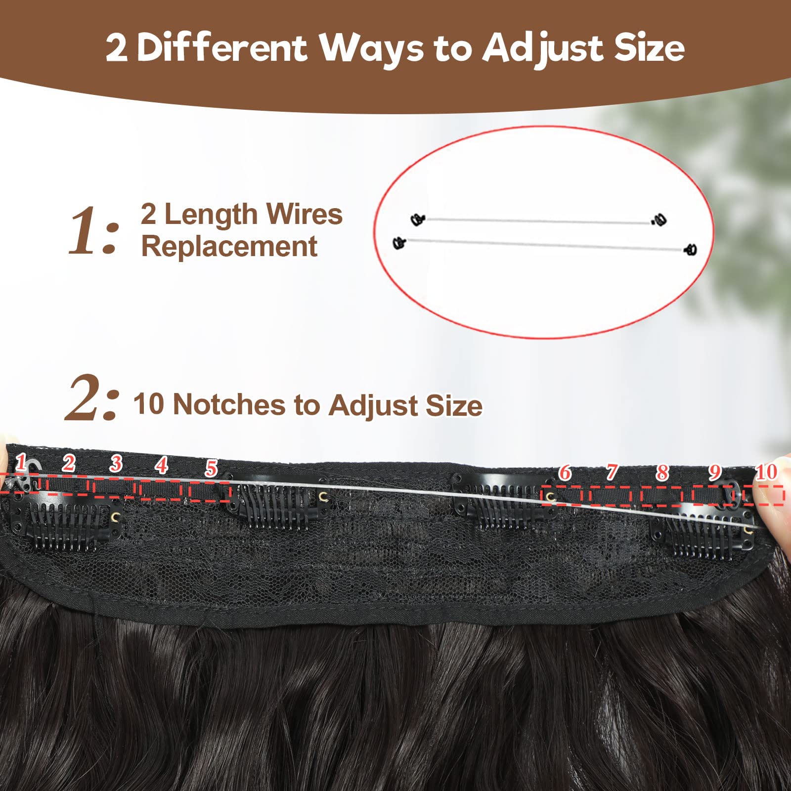BUPPLER Halo Hair Extensions 20 Inch Invisible Wire Hair Extensions Adjustable Long Wavy Hairpiece Synthetic Upgrade 4 Secure Clips in Hairpieces 20 Inch,Black Brown - Image 4