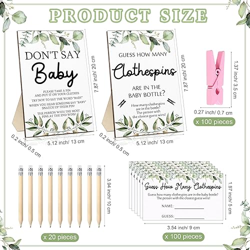 Miniatura 2 de Juego de 223 piezas de juegos de baby shower, adivina cuántas pinzas para la ropa incluyen, 1 biberón, 2 letreros de madera vegetal, 100 pinzas para