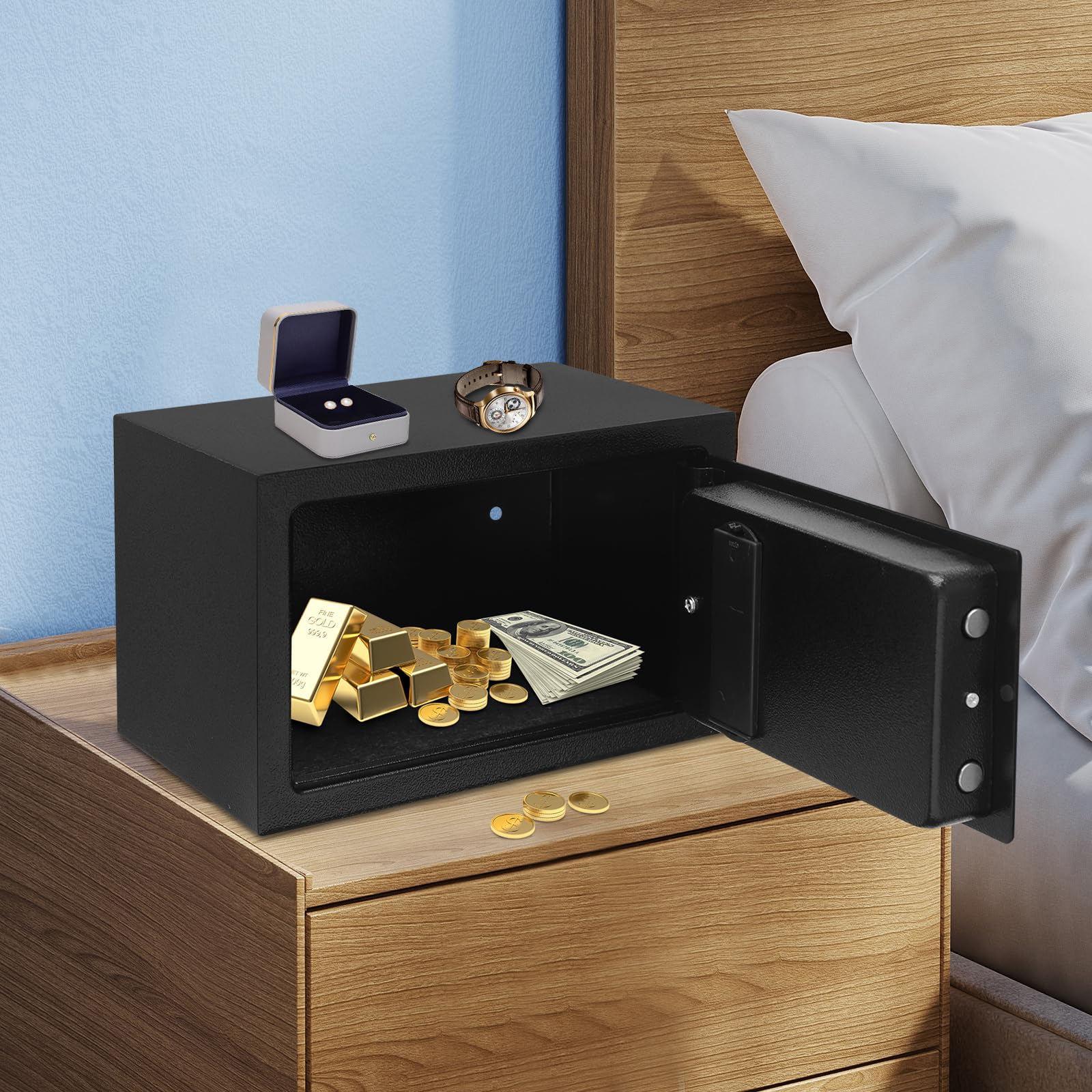 Caja fuerte de pared 31x20x20 cm con llaves y cerradura electrónica para dinero joyas