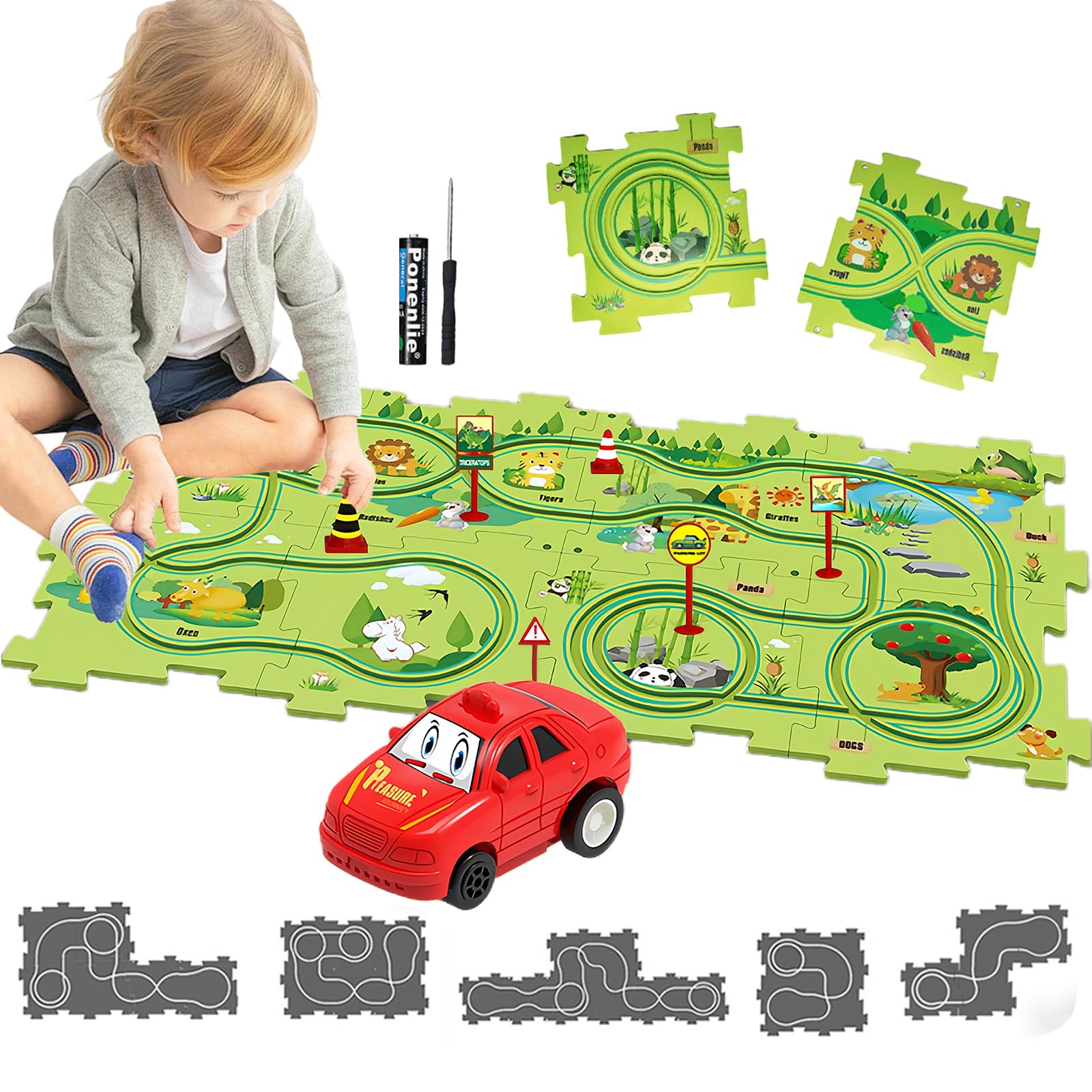 duoleey Puzzle Racer Kids Car Track set Toy for Kids DIY Puzzle Track Rail Route Educational Game Gift Games for Children 2 3 4 5 6 Years, 8 PCS, ZK0010, Land