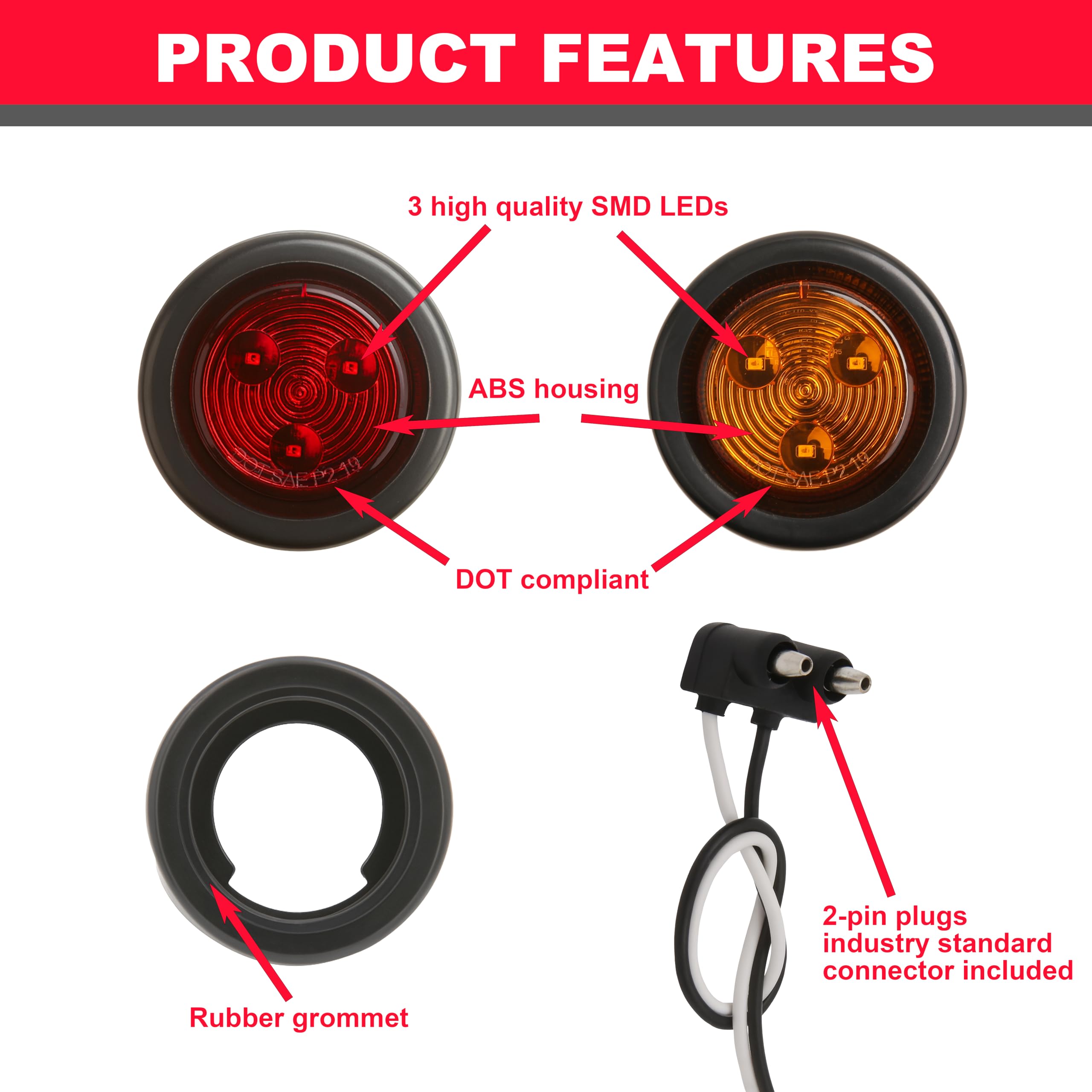Nilight 2.5Inch Round Marker Light 4PCS Red 13LED Clearance Nilight 2.5Inch Round Marker Light 4PCS Red 13LED Clearance