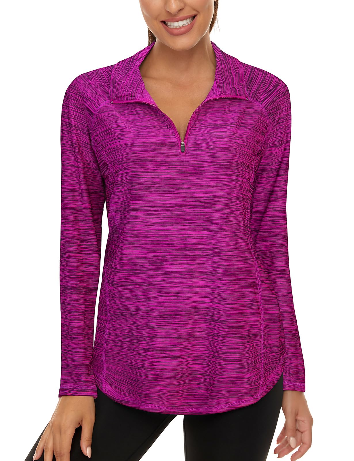 AkiooueWomens Long Sleeve UPF 50+ Running Tops 1/4 Zip Gym Sports Workout Cycling Golf Shirts