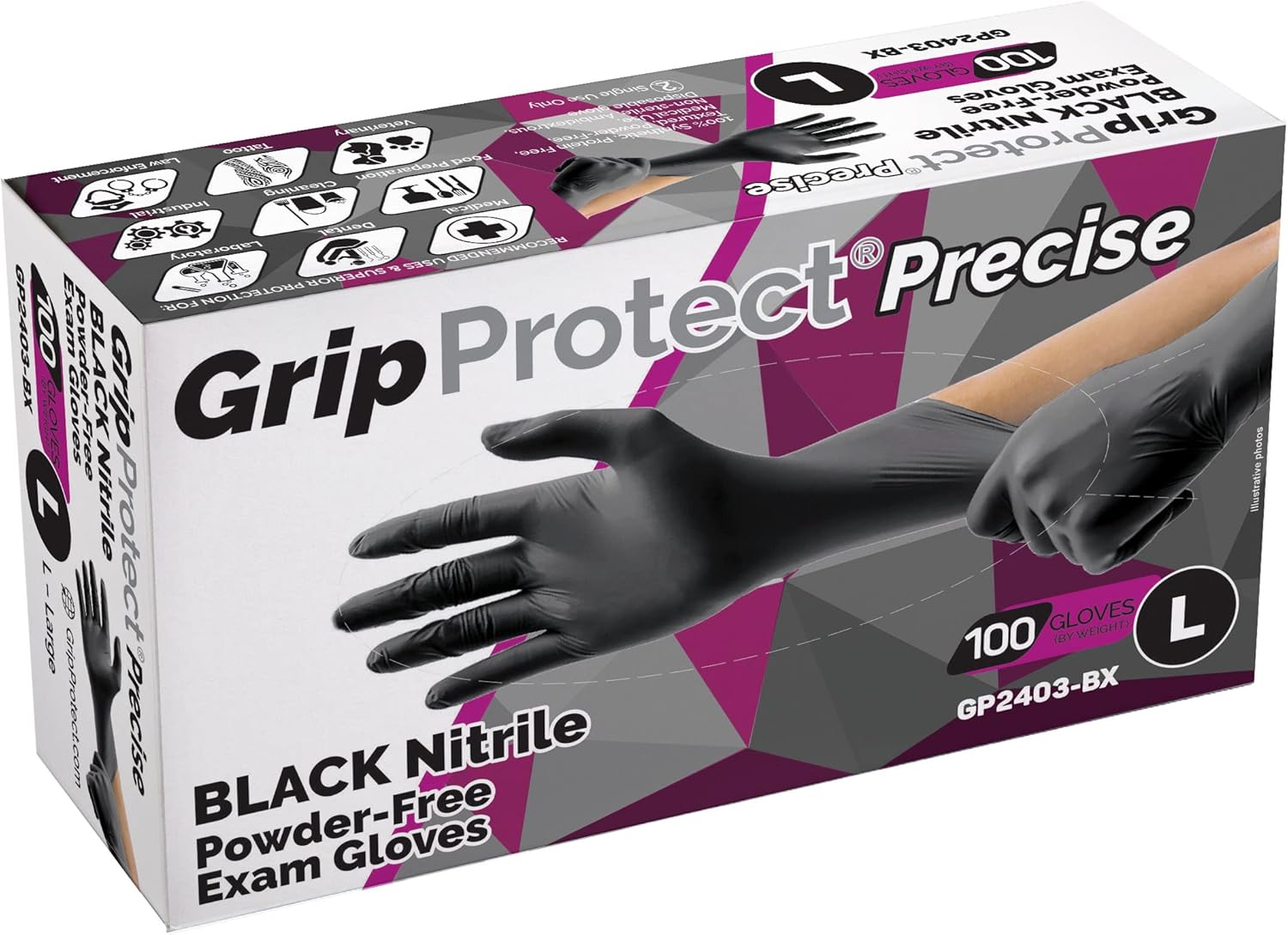 GripProtect Precise Black Nitrile Exam Gloves, Fentanyl Resistant