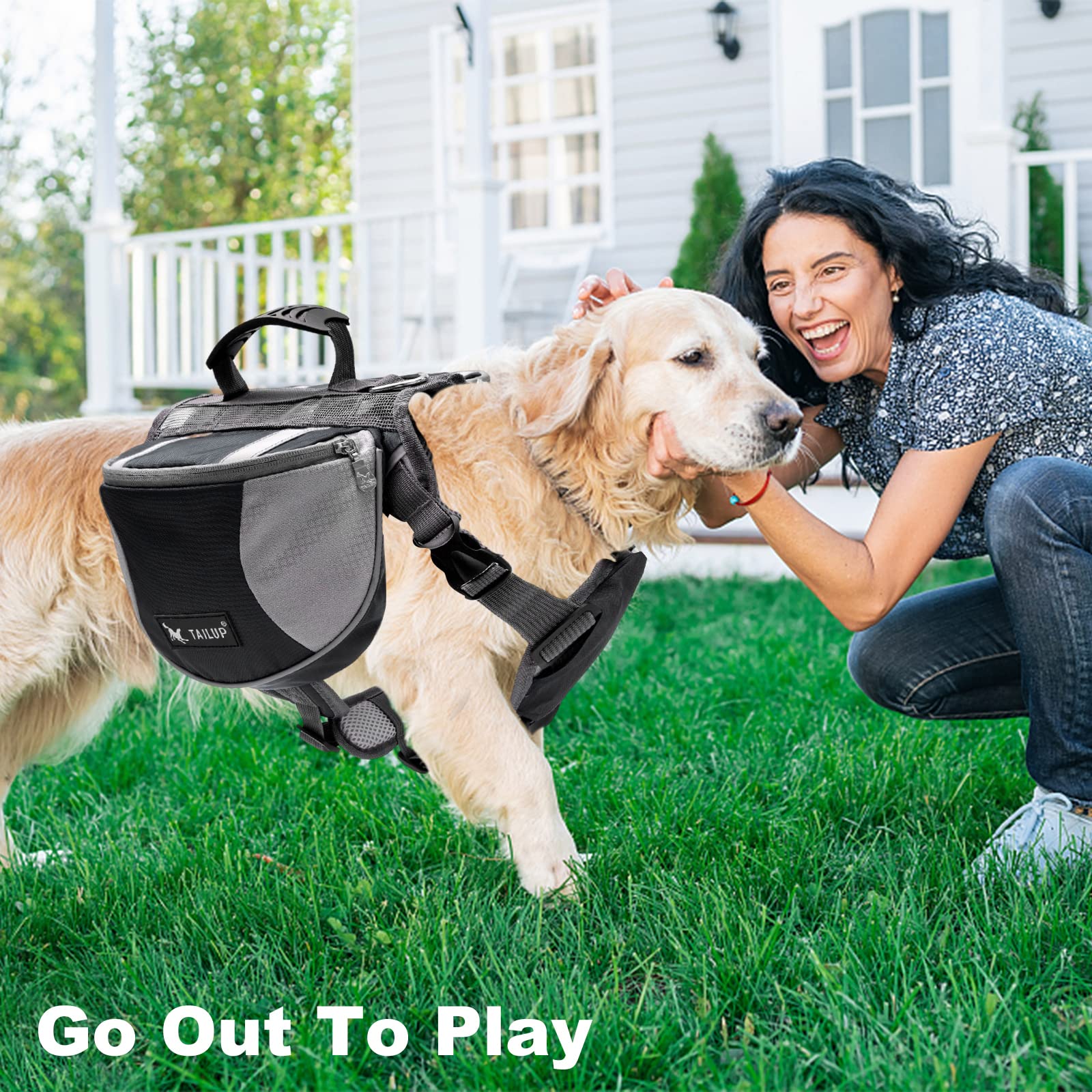 PETCUTE Sac à Dos pour Chiens avec de Grandes Poches,Respirant Sacoche de Harnais pour Chien avec Confortable Poignée,Réfléchissant Sacoche de Selle Sac à Dos pour Chien Moyens & Grands