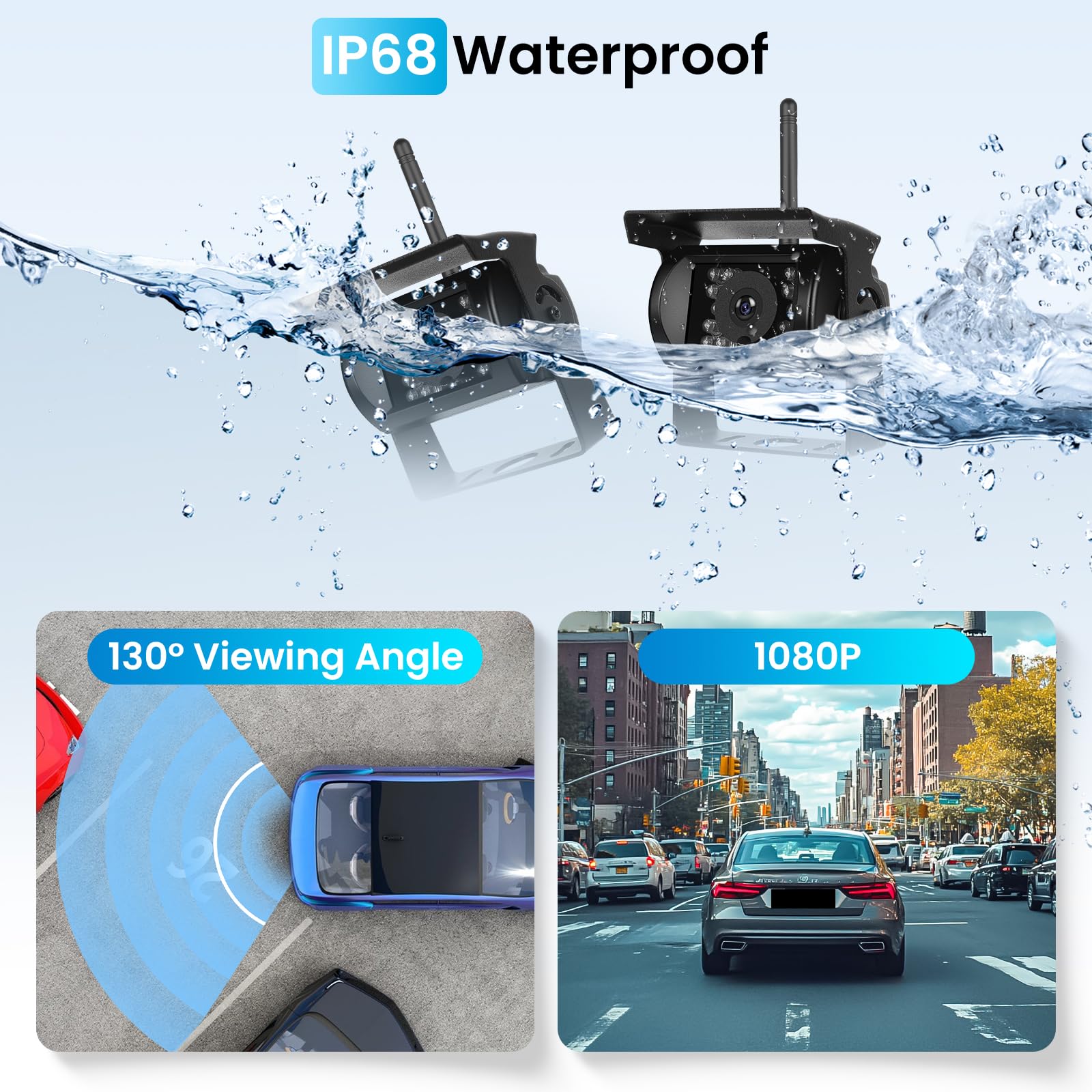 Kabelloses Rückfahrkamera-Set Mit 2 Kameras – 7 Zoll HD 1080P Monitor, IP68, Nachtsicht, BSD-Warnsystem, 100 M Reichweite, Für LKW, Bus, Wohnmobil, Anhänger