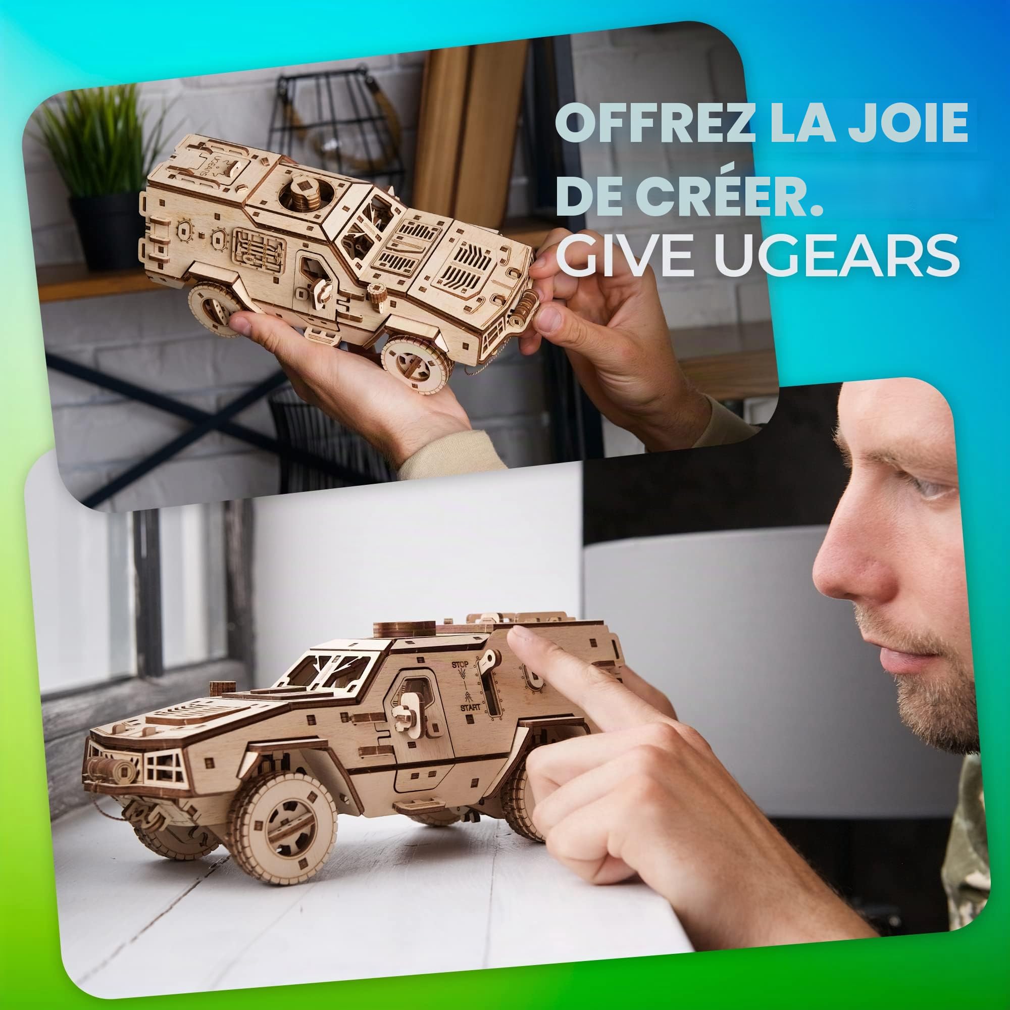UGEARS Dozor-B Maquette en Bois a Construire Voiture - Puzzle 3D Bois Véhicule de Combat Mecanique - Casse Tete Adulte Construction Bois Puzles 3D pour Assembler et Améliorer la Créativité
