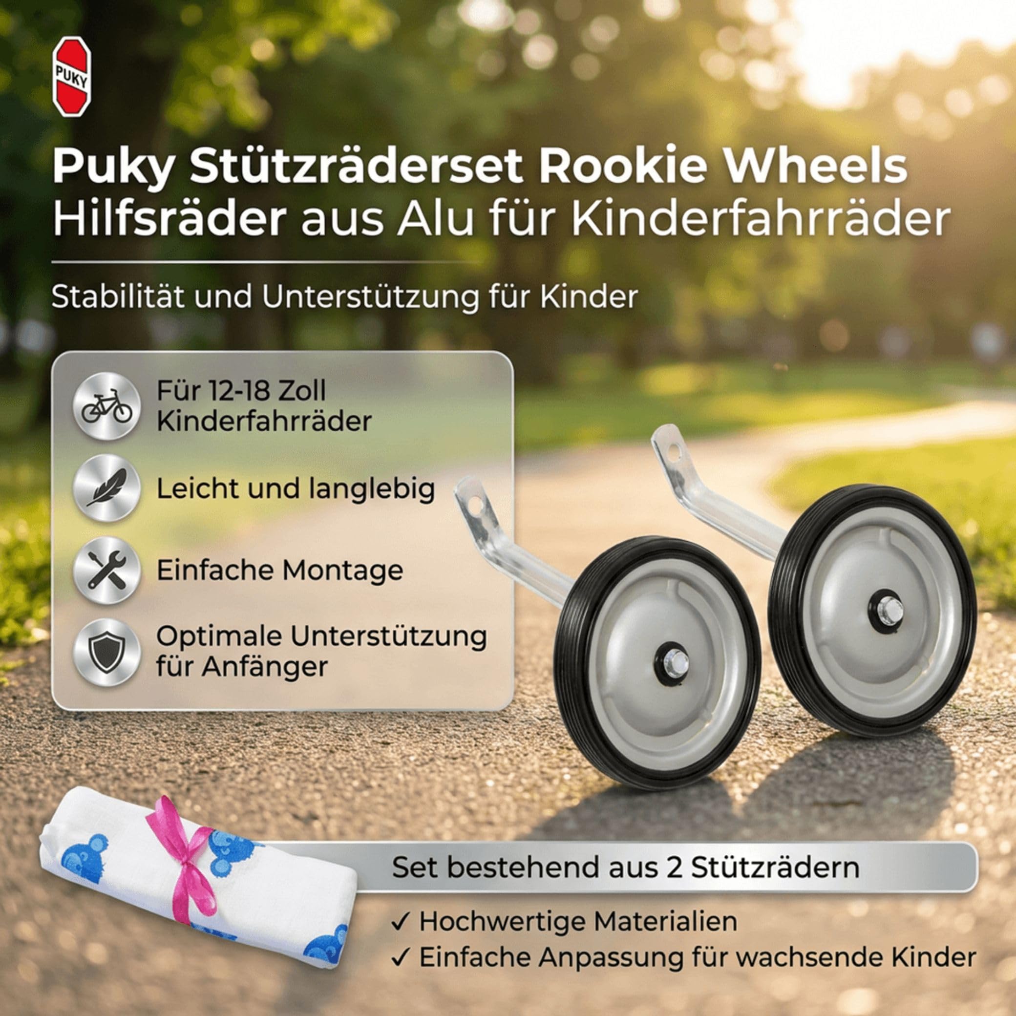 Puky Stützräderset ROOKIE WHEELS | Stützräder passend die idealen Stützräder für alle 12' bzw. 14'-18' Fahrräder | Stützräder Kinderfahrrad aus Alu, Größe:14-18-Zoll