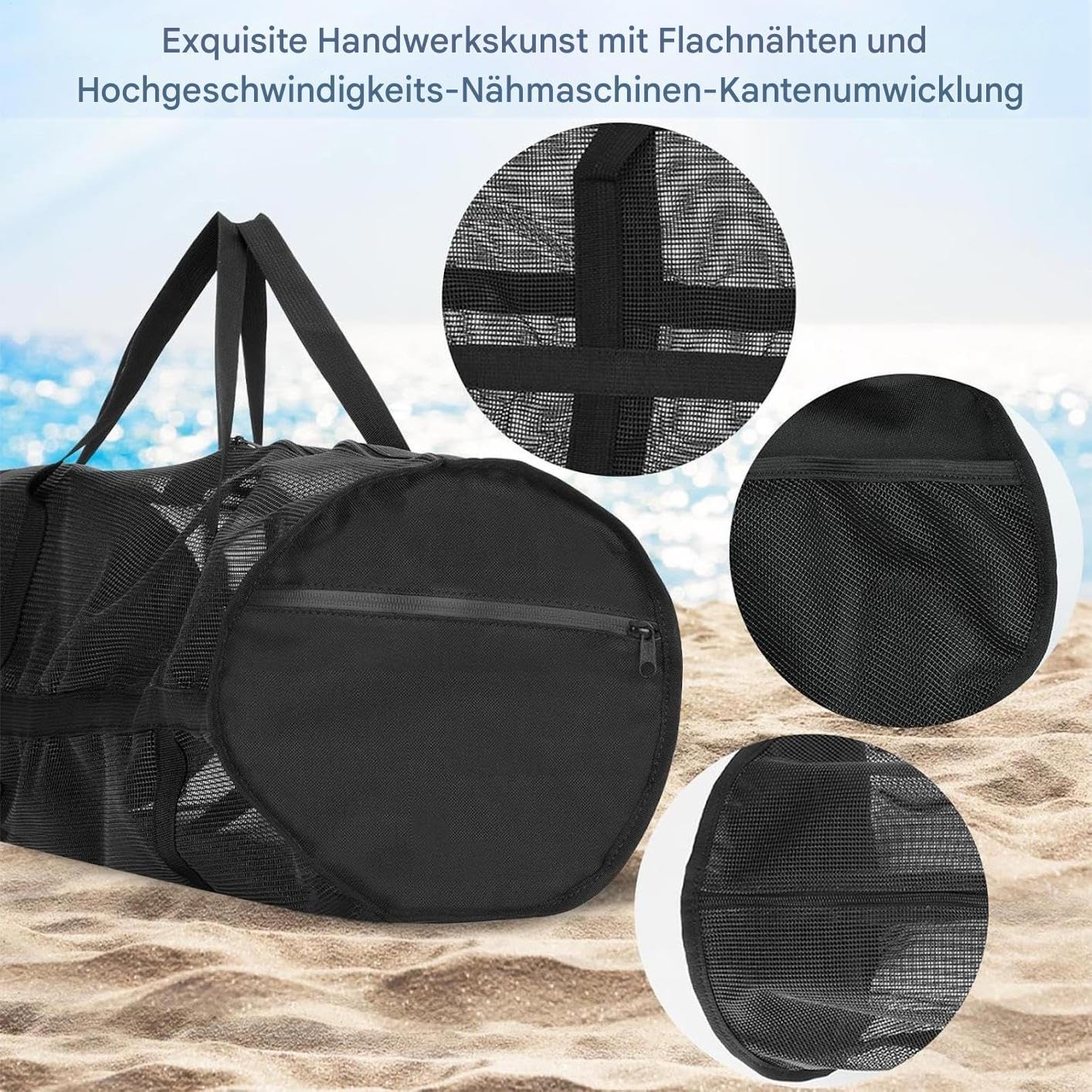 Generisch Extra große Netztasche, Tauchtasche aus Netzstoff, Faltbare übergroße Strandtasche mit verstellbarem Schultergurt, Netz-Reisetasche für Tauch und Schnorchelausrüstung