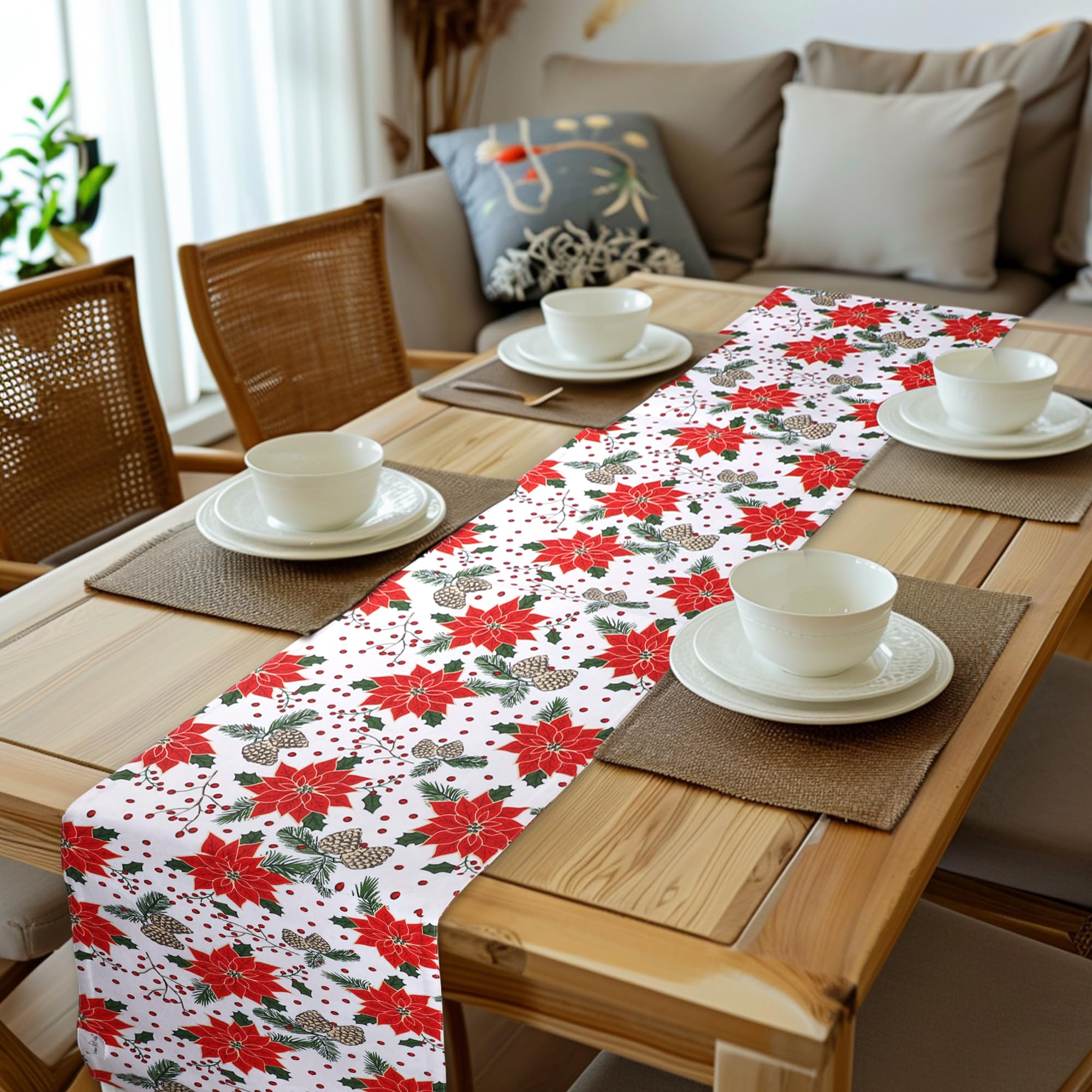 Urban Villa, Świąteczny nadruk szyszki sosnowej 100% bawełna stopiony bieżnik stołowy, 35 cm x 183 cm duży rozmiar, kolor świąteczny, codzienne użytkowanie, cięższa jakość