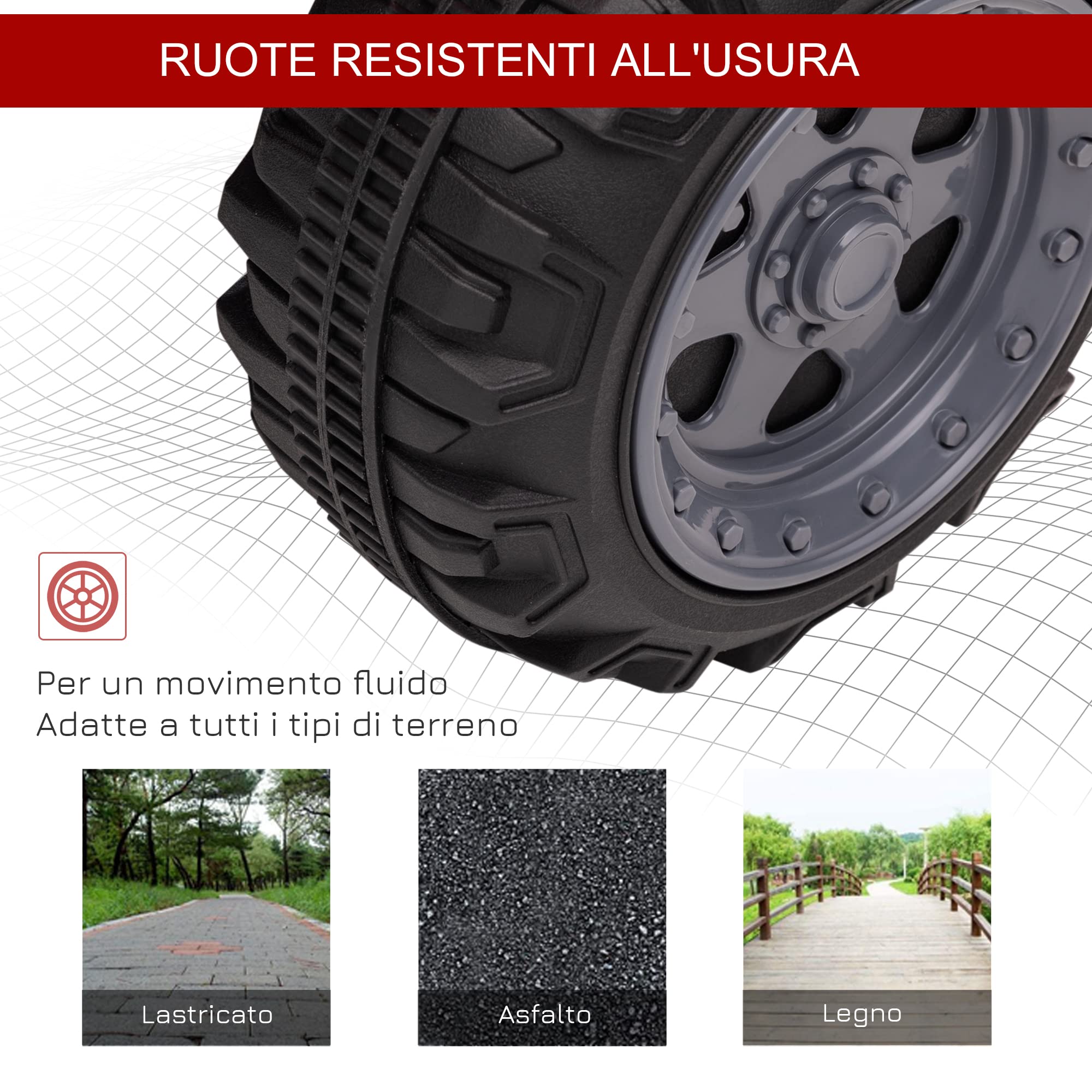 HOMCOM Quad Elettrico per Bambini con Batteria Ricaricabile 6V, Pulsante Acceleratore, Età 18-36 Mesi, 70x42x45cm, Rosso