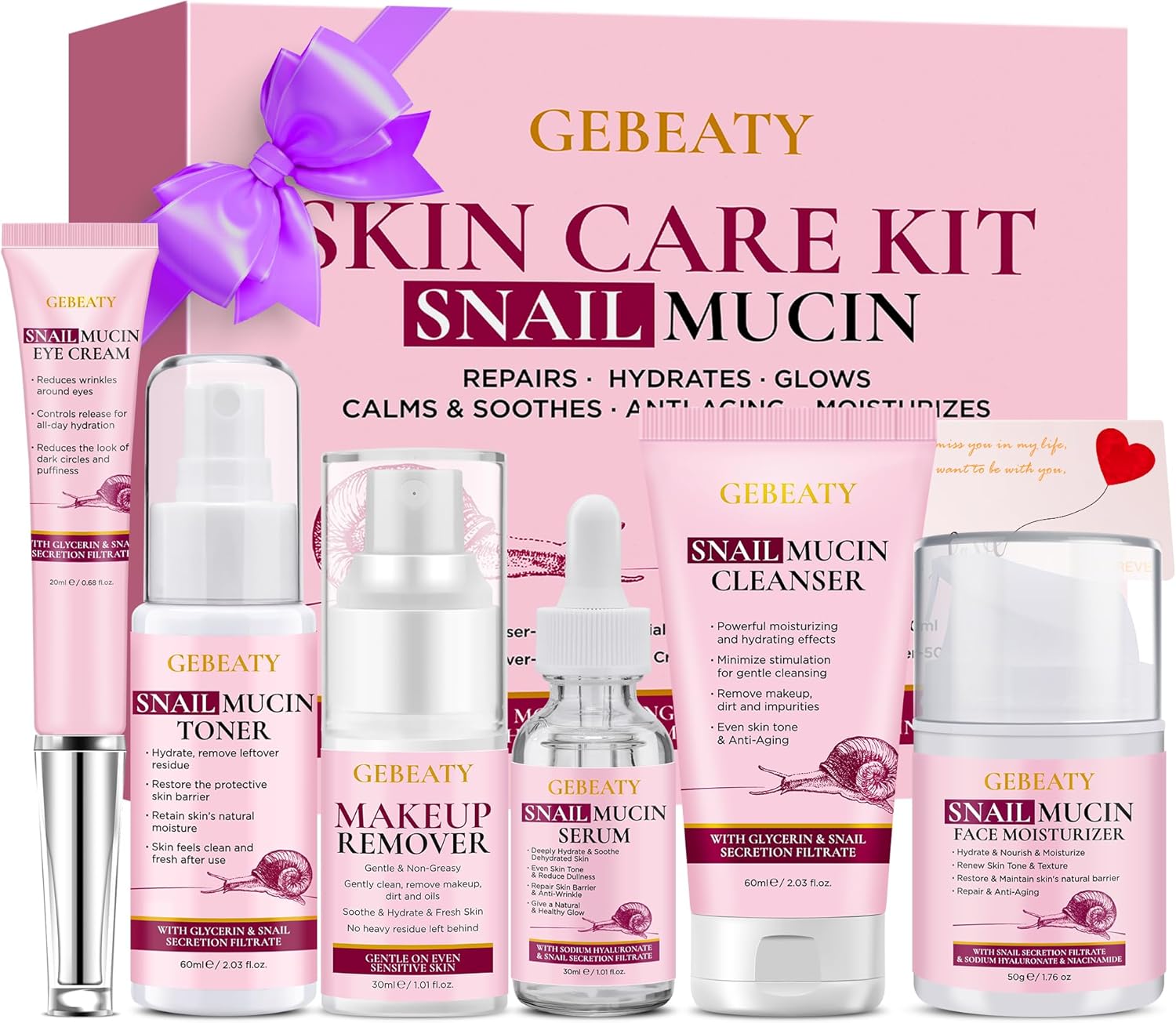 Gifts for Women,Skin Care Set,Anti-aging Moisturizing Repair Soothing Snail Mucin Serum Hydrating Facial Skin Care Routine Kit for Dull Skin & Dry Skin,Travel Skincare Gift Set Teenage Teen Girl Gifts Gifts for Women,Skin Care Set,Anti-aging Moisturizing Repair Soothing Snail Mucin Serum Hydrating Facial Skin Care Routine Kit for Dull Skin & Dry Skin,Travel Skincare Gift Set Teenage Teen Girl Gifts