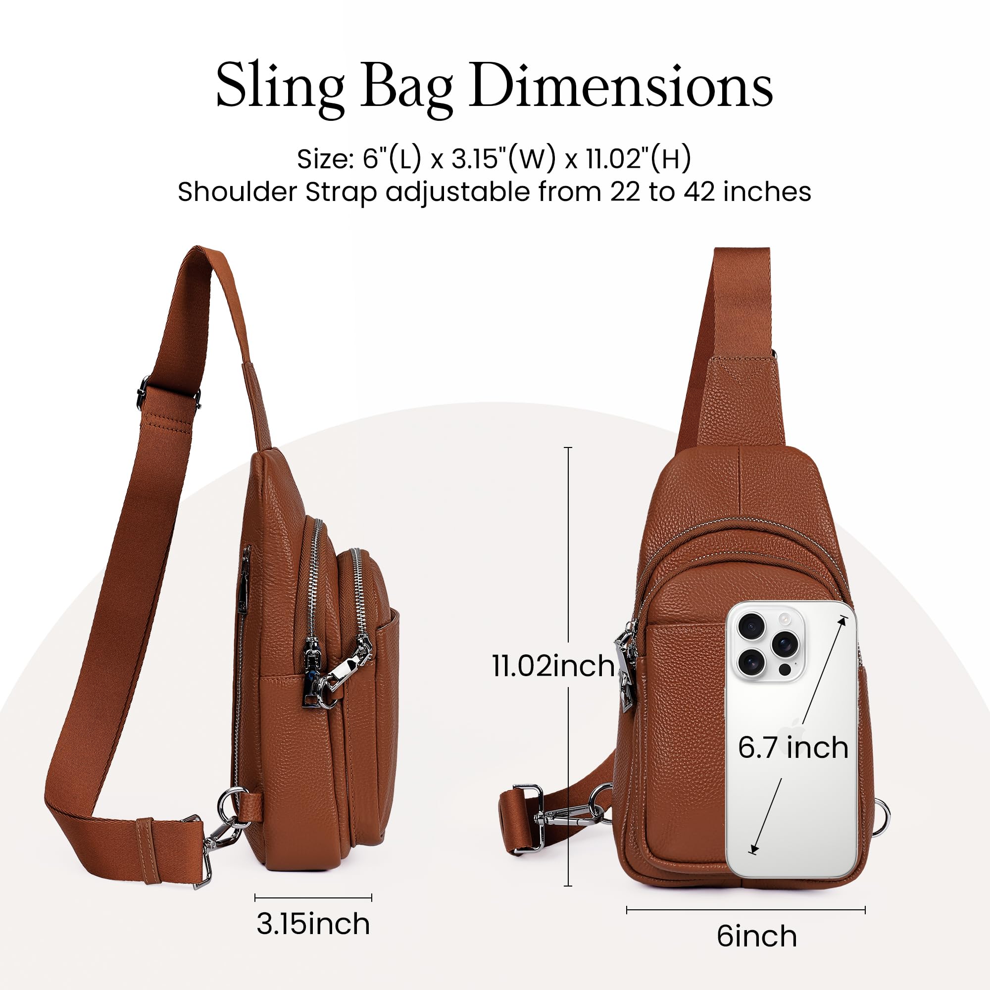 befen Bolso Riñonera Mujer Cuero Genuino, Mujer Bolsa de Pecho Mochila Antirrobo Sling Bolso Elegante Mochila Pecho Pequeña para Viaje Senderismo