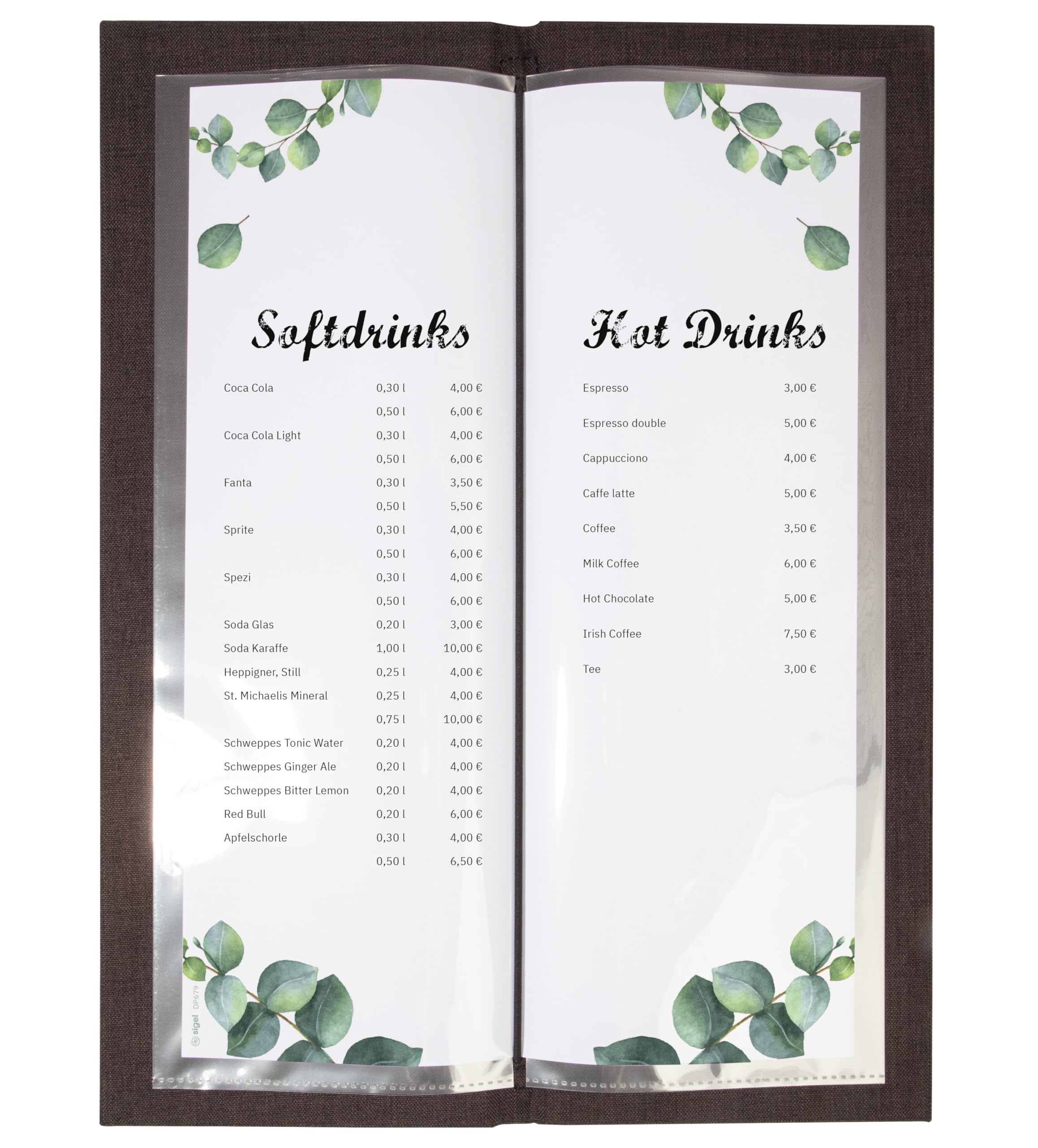 SIGEL GM220 Menú de bebidas - Bambus - 1 unidad - incl 2 fundas transparentes dobles para 8 páginas - encuadernación elástica - 1/2 A4 - gris oscuro/beige - 5 piezas