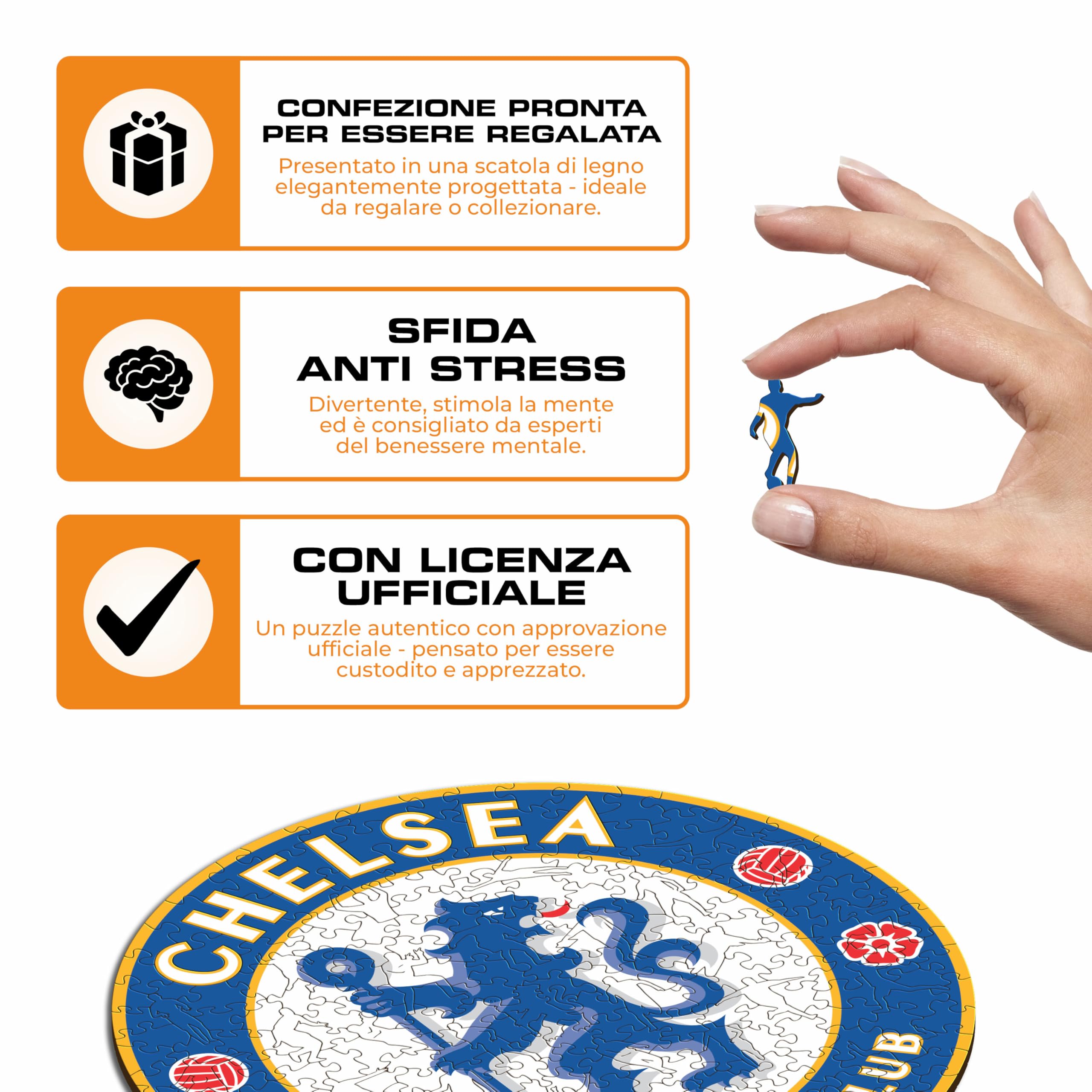 Iconic Puzzles, Chelsea Logo, Prodotto ufficiale, Puzzle di Legno per Adulti e Bambini, Legno 100% Sostenibile, Taglia S 150 Pezzi